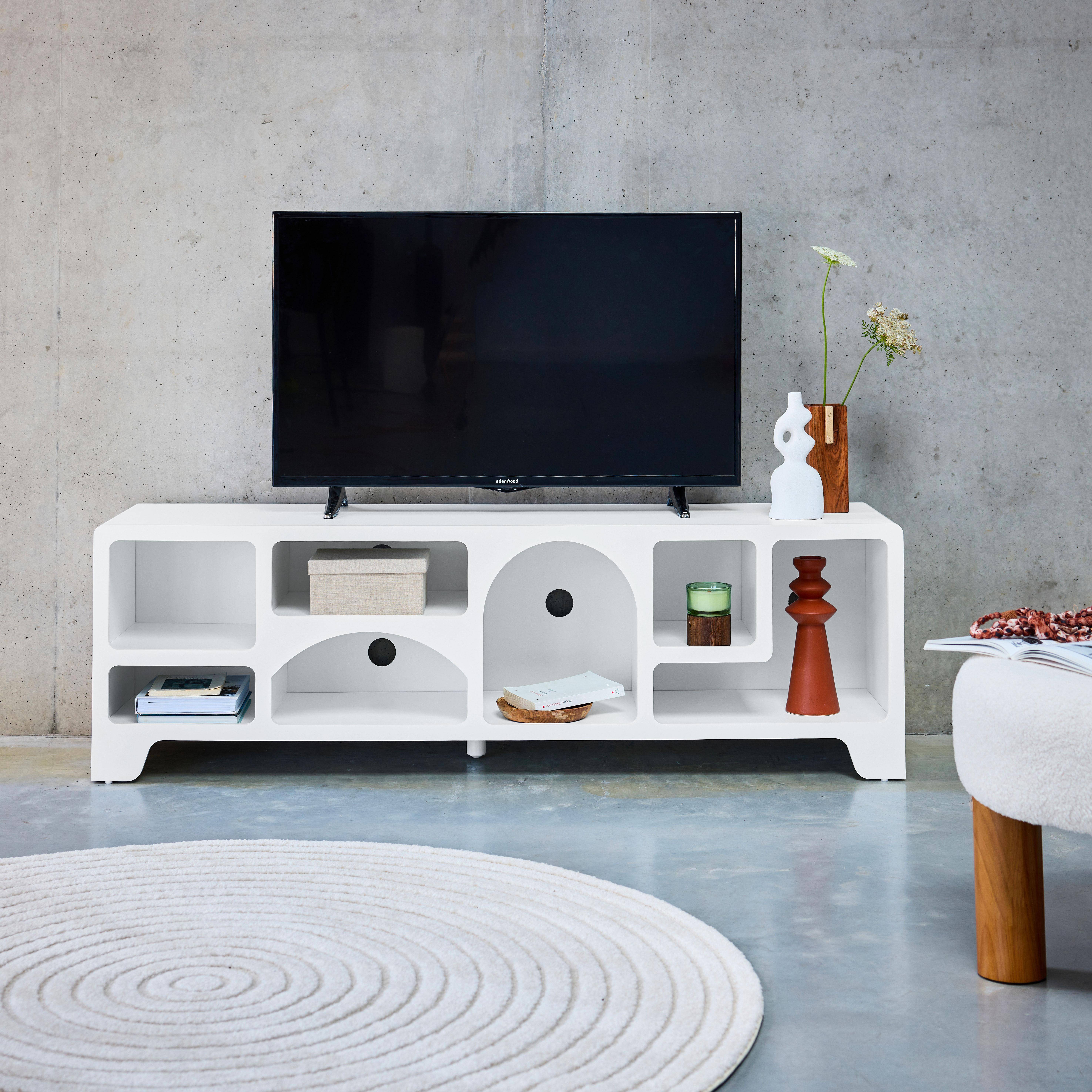 160cm wit hout effect organisch tv-meubel met 7 opbergvakken Photo1