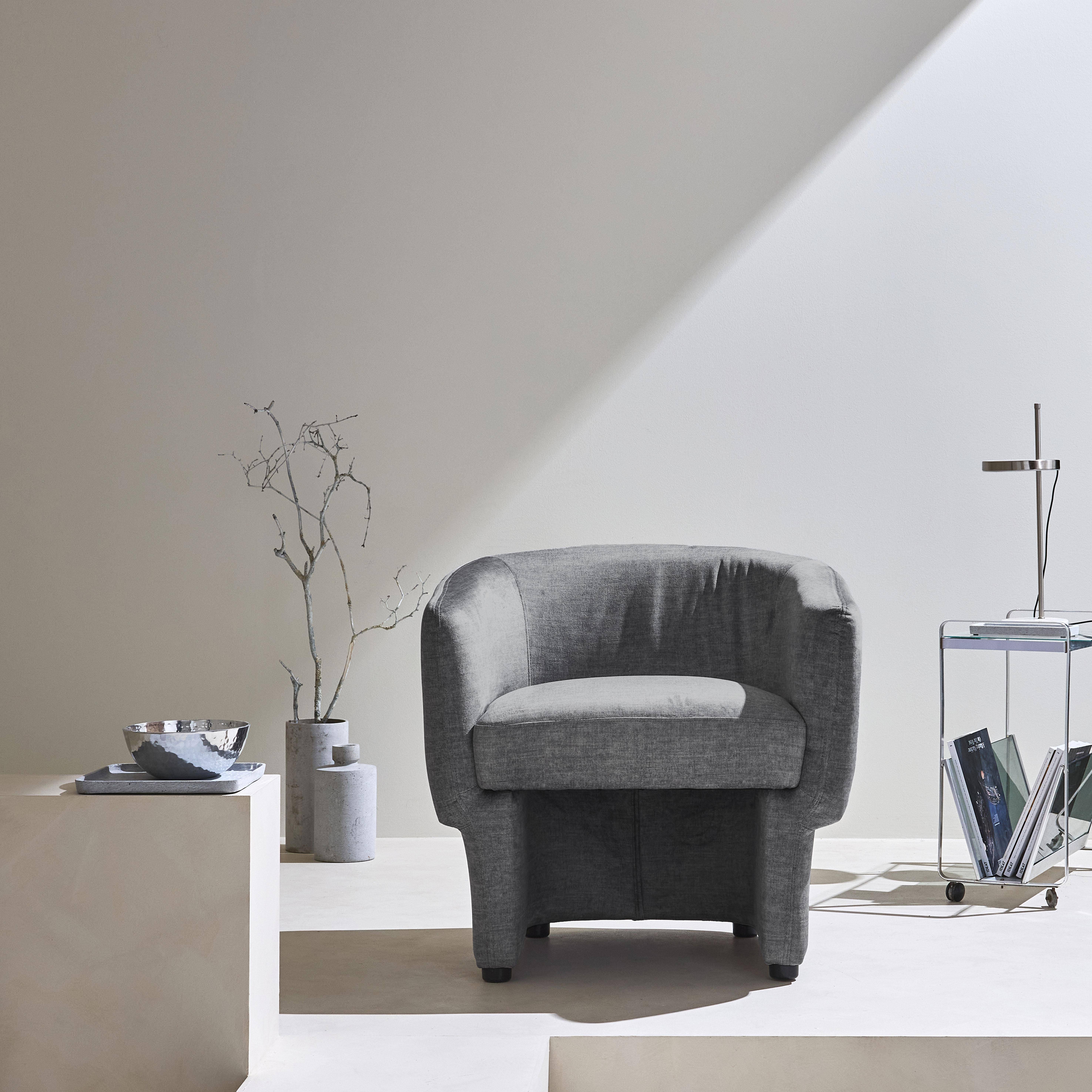 Fauteuil relax en tissu avec forme de dossier et piètement arrondis gris foncé Photo1