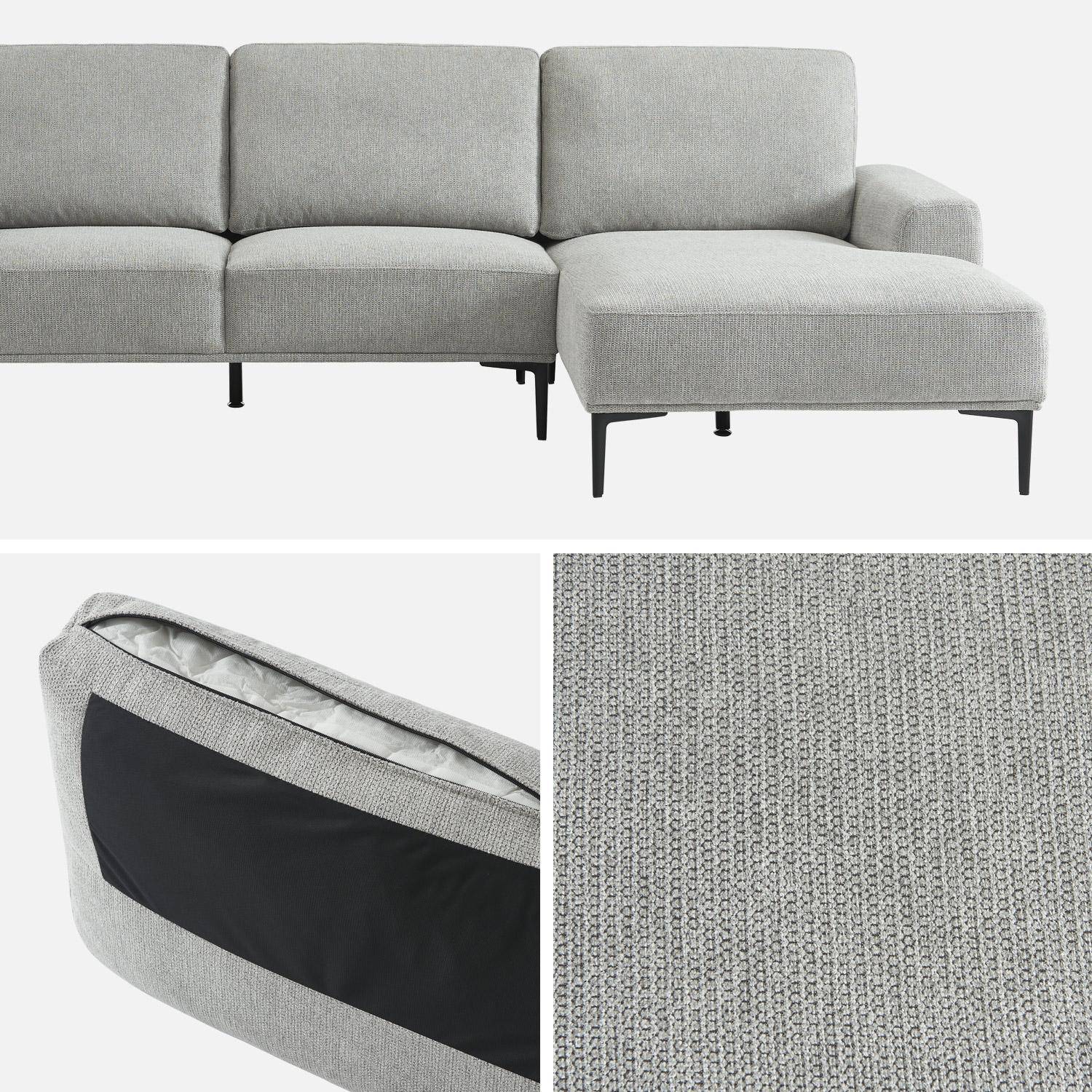 Canapé 3 places gris clair angle à droite et structure / piètement métal noir Photo7