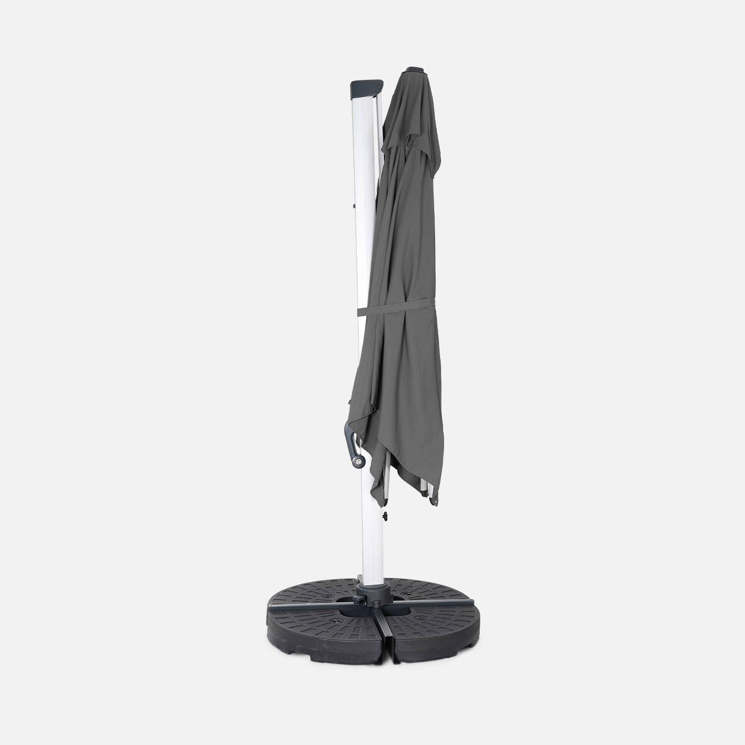 Parasol déporté haut de gamme 3x3m gris, toile en polyester teintée dans la masse, structure aluminium anodisé, housse incluse ,sweeek,Photo4