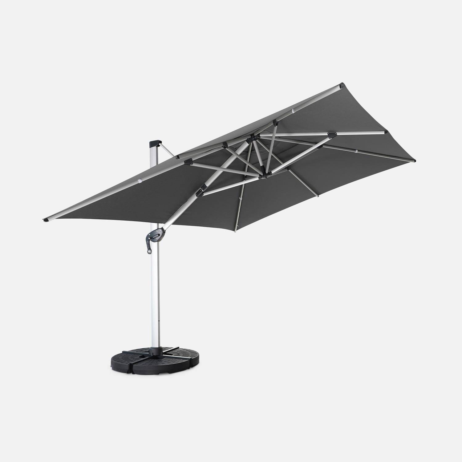 Topkwaliteit parasol, 3x4m, grijs polyester doek, geanodiseerd aluminium frame, hoes inbegrepen Photo3