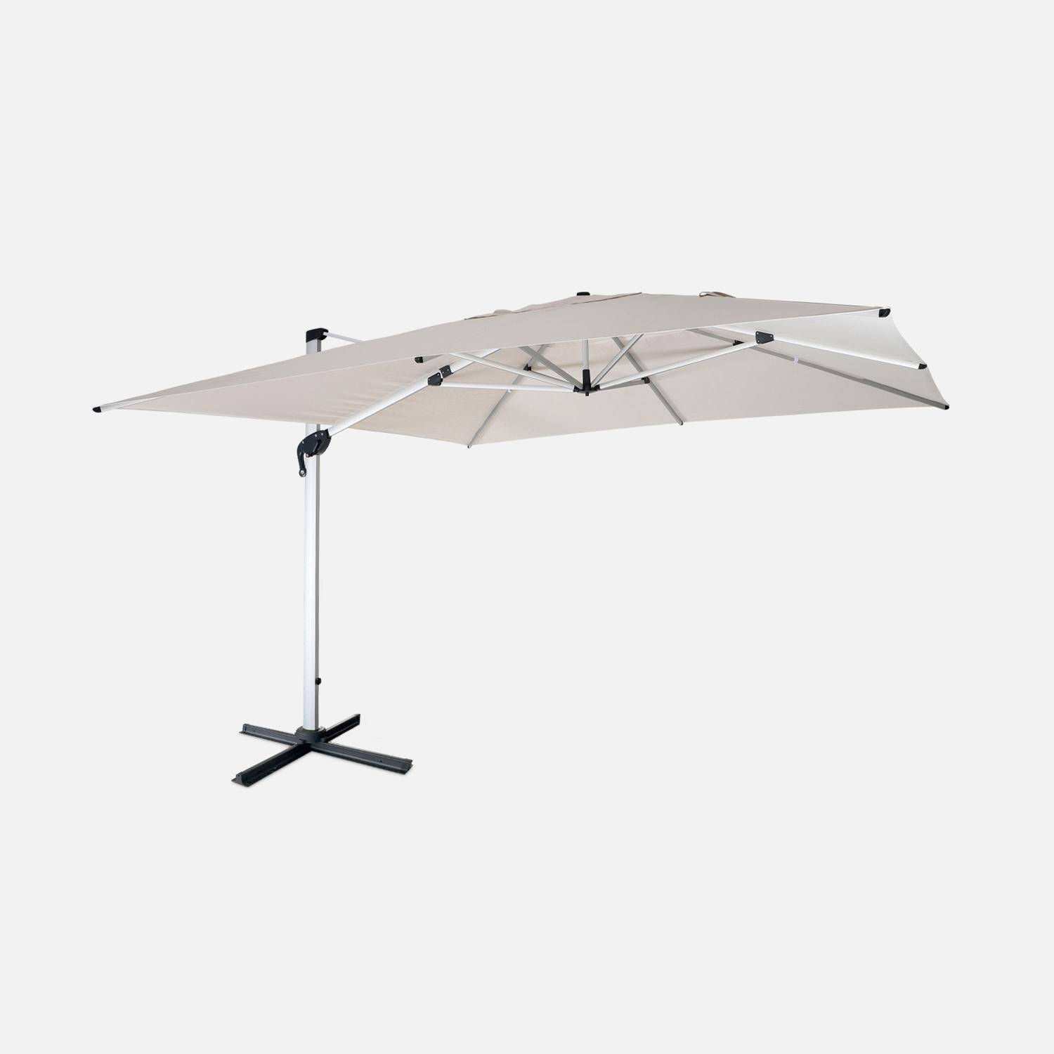 Topklasse parasol, 4x4m, beige polyester doek, geanodiseerd aluminium frame, hoes inbegrepen Photo1