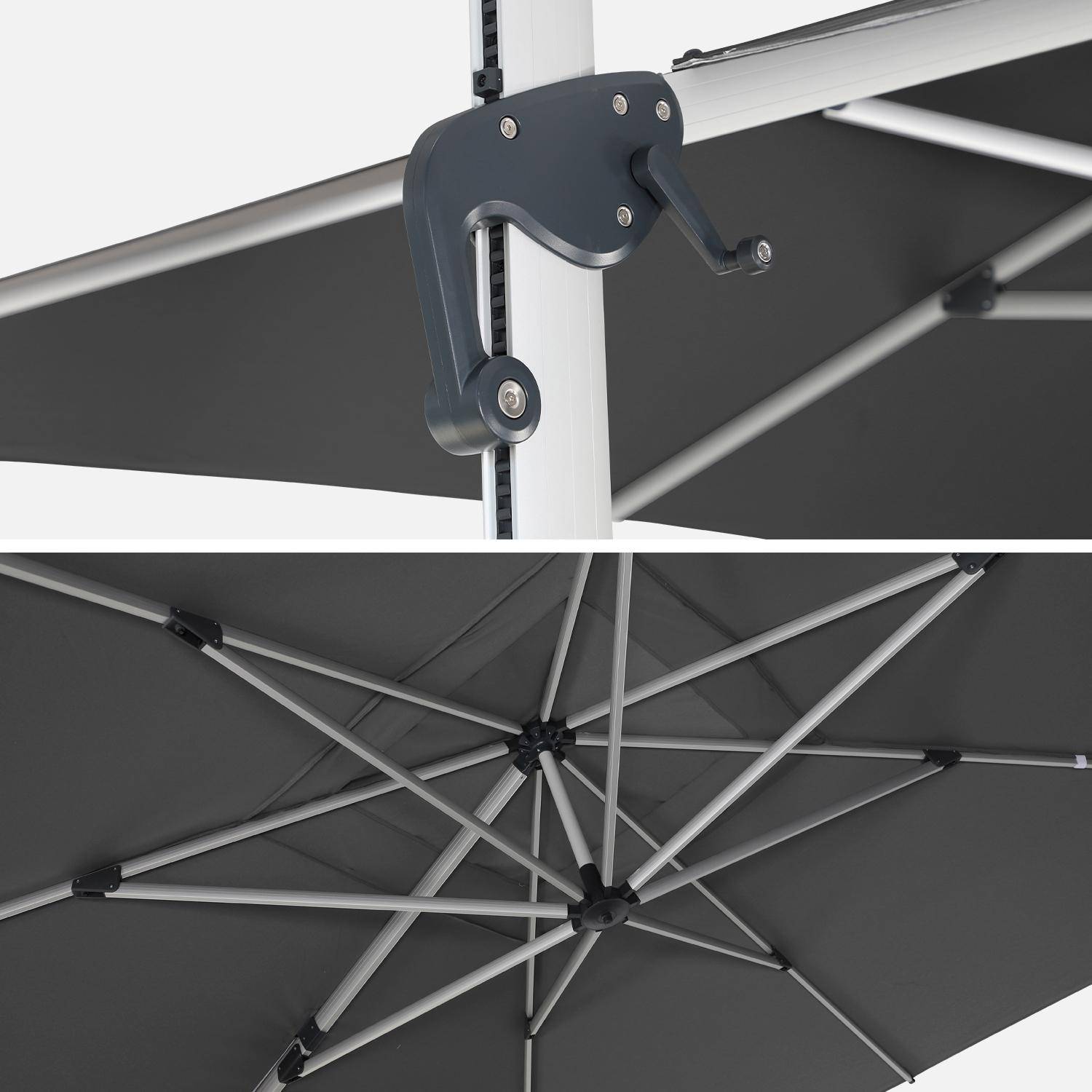 Topklasse parasol, 4x4m, grijs polyester doek, geanodiseerd aluminium frame, hoes inbegrepen Photo5