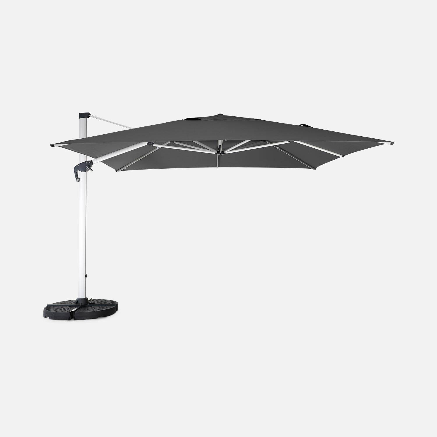 Topklasse parasol, 4x4m, grijs polyester doek, geanodiseerd aluminium frame, hoes inbegrepen Photo2