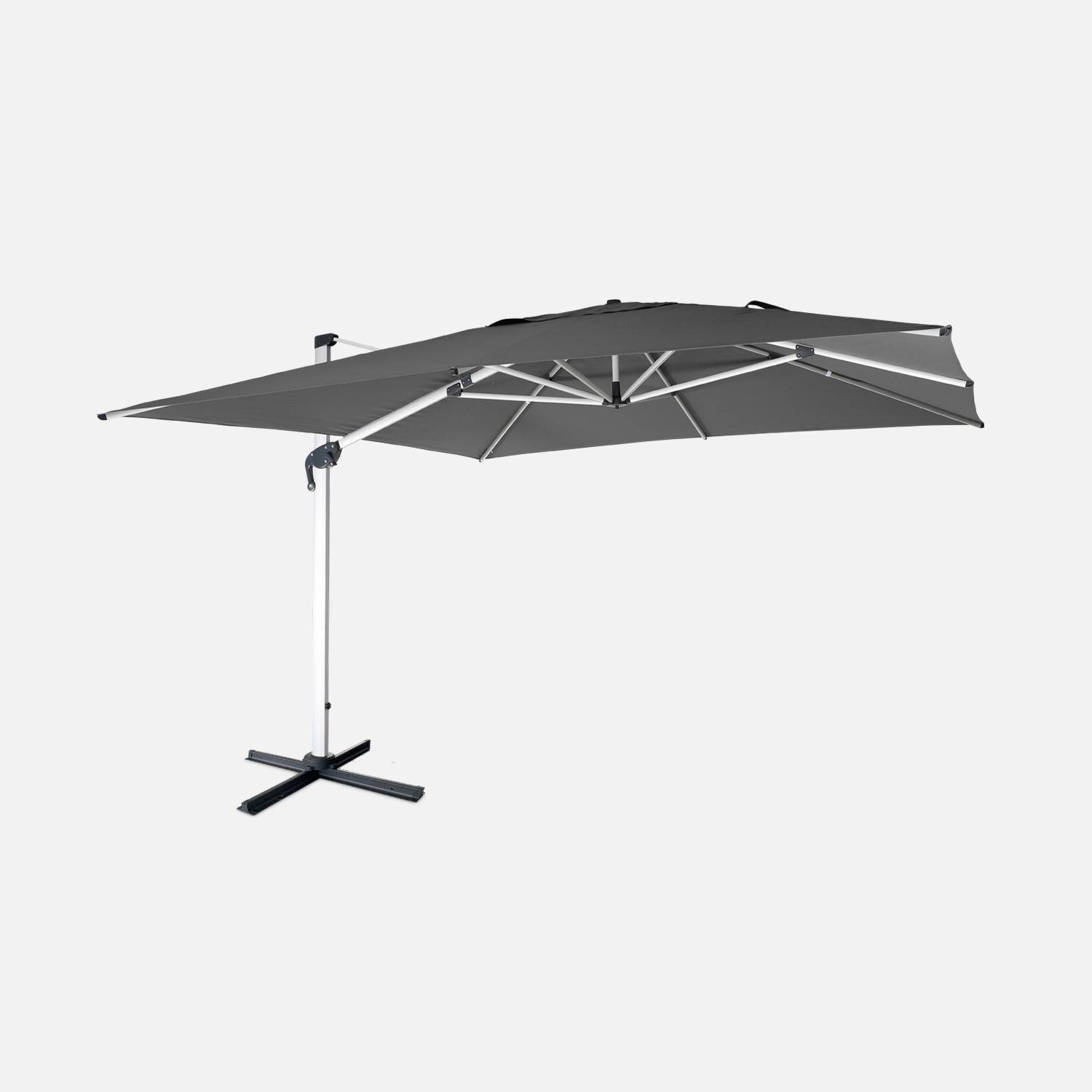 Topklasse parasol, 4x4m, grijs polyester doek, geanodiseerd aluminium frame, hoes inbegrepen Photo1