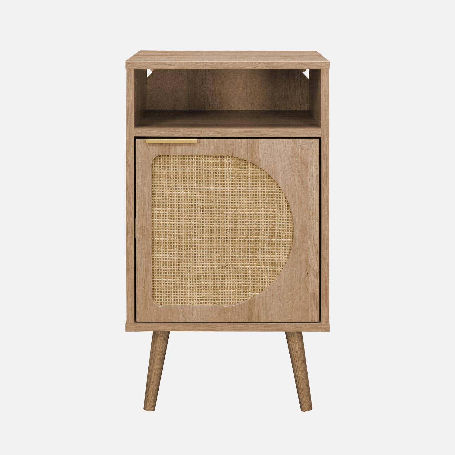 Pair of wood and rounded cane rattan bedside tables, Eva, Natural, 40x39x70 cm Photo5