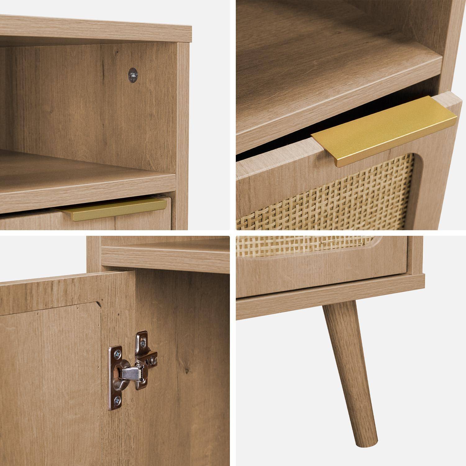 Pair of wood and rounded cane rattan bedside tables, Eva, Natural, 40x39x70 cm Photo7
