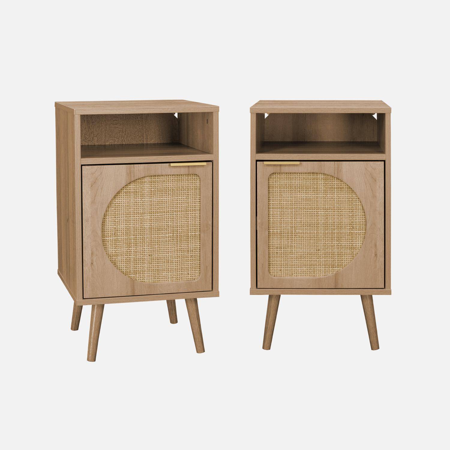 Pair of wood and rounded cane rattan bedside tables, Eva, Natural, 40x39x70 cm Photo4