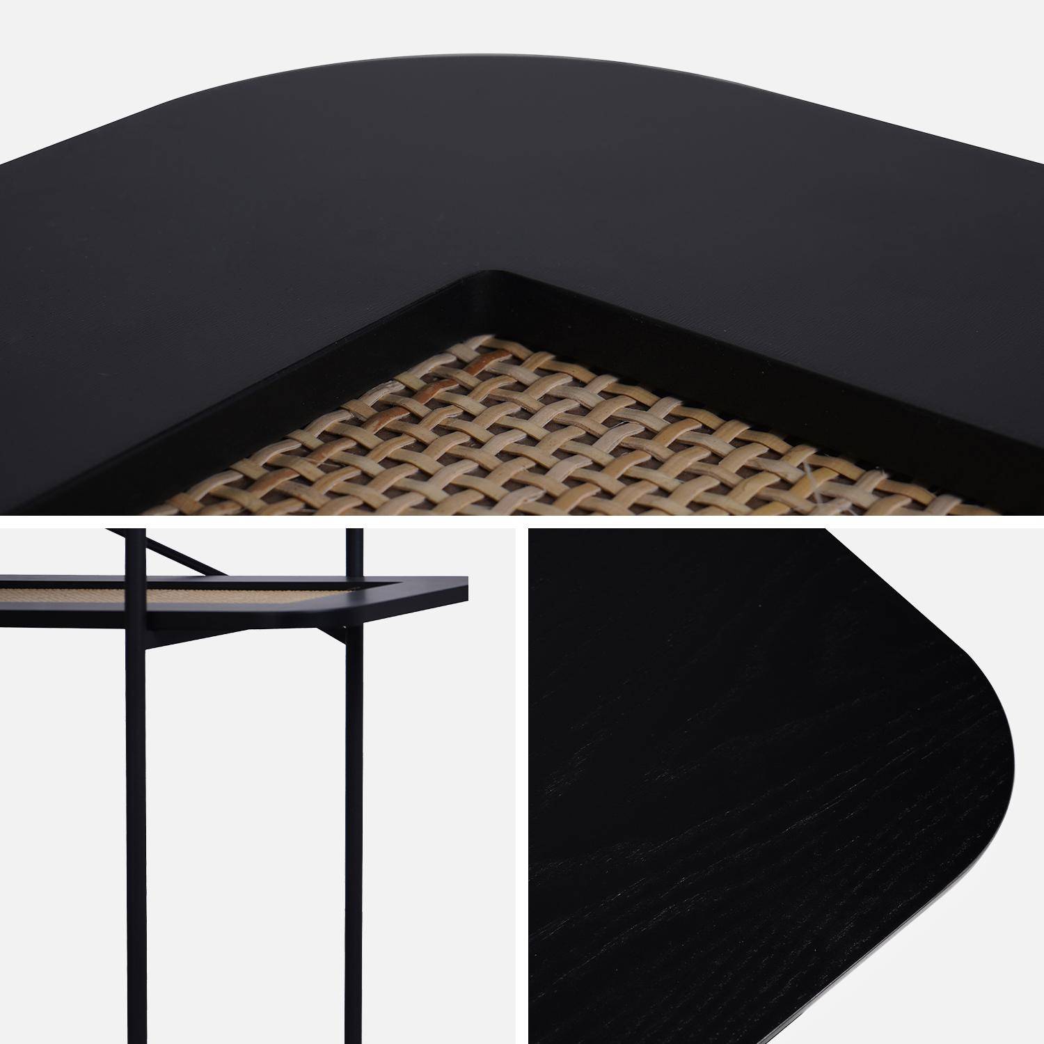 Console vintage coloris noir 100 cm double plateaux effet bois et cannage, piètement et structure en métal noir,sweeek,Photo5