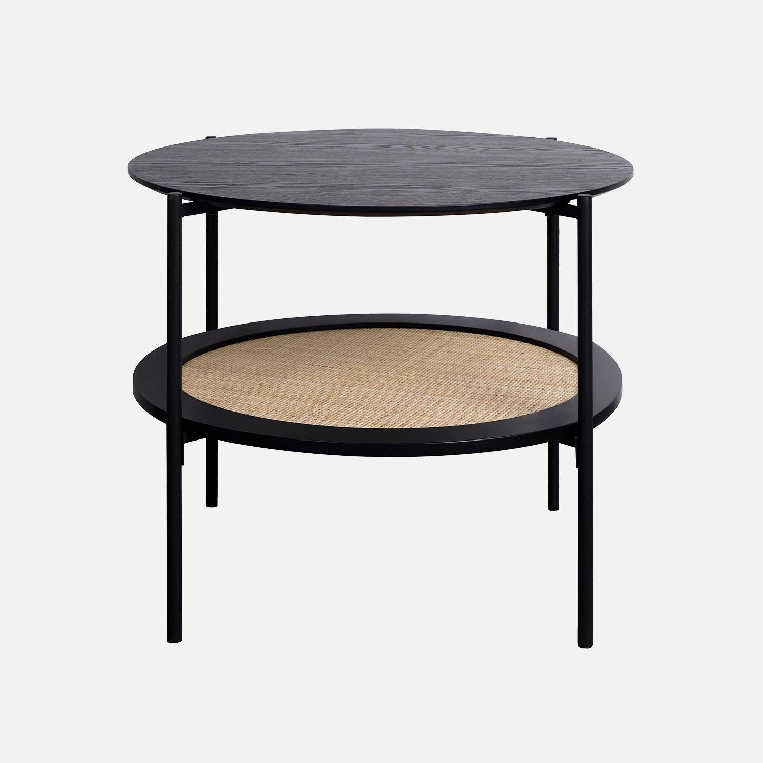 Mesa de centro redonda con tablero doble efecto madera y caña, Manado, Negro, 63.2x63.2x52 cm,sweeek,Photo4