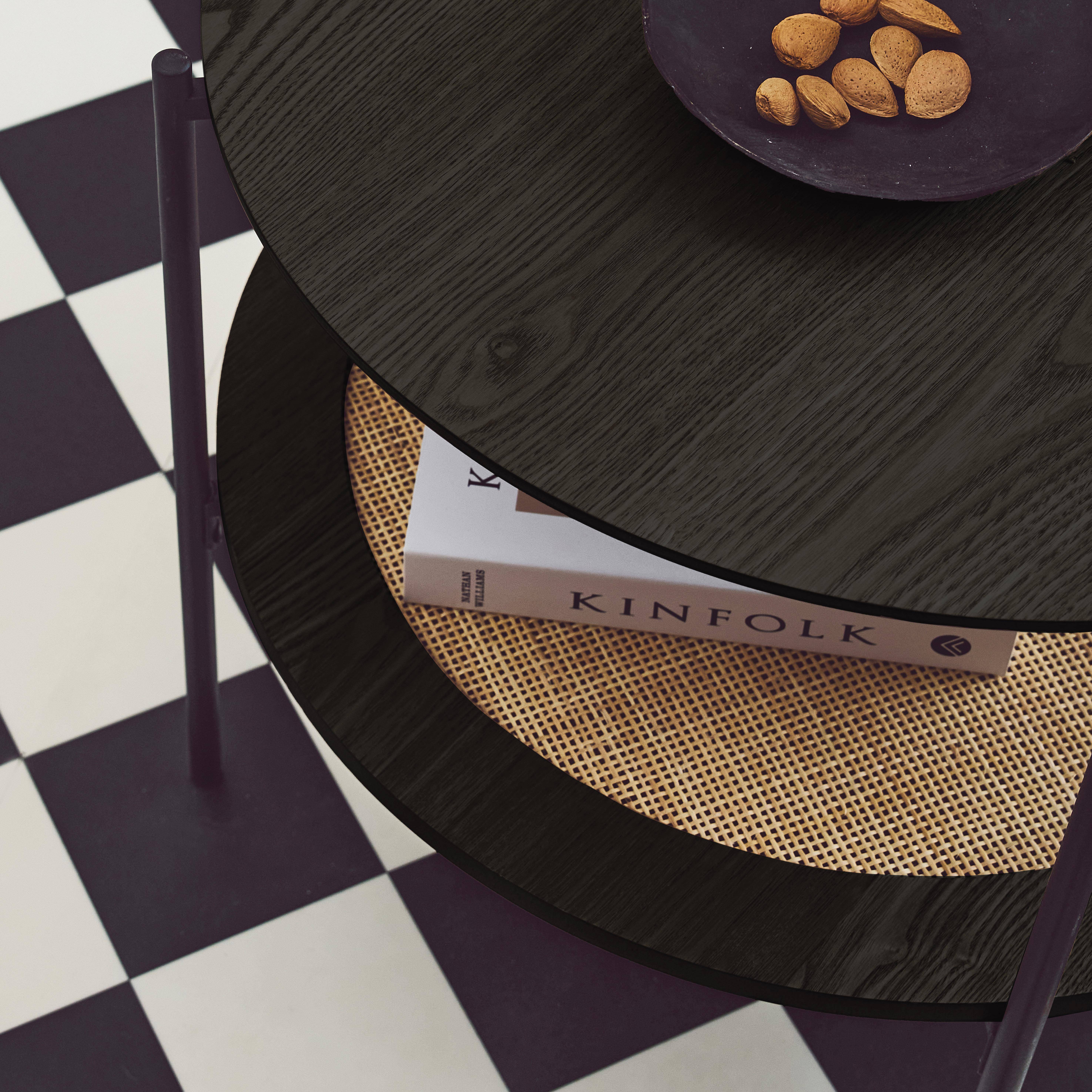 Mesa de centro redonda con tablero doble efecto madera y caña, Manado, Negro, 63.2x63.2x52 cm,sweeek,Photo2