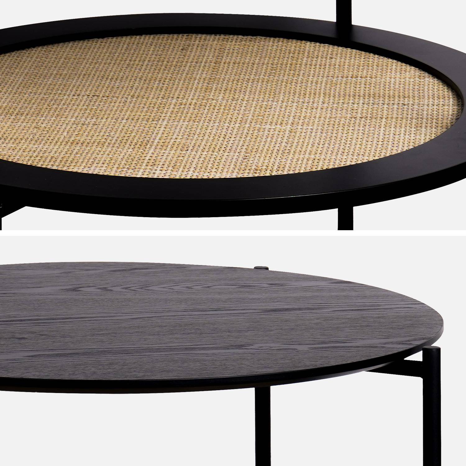 Mesa de centro redonda con tablero doble efecto madera y caña, Manado, Negro, 63.2x63.2x52 cm,sweeek,Photo5