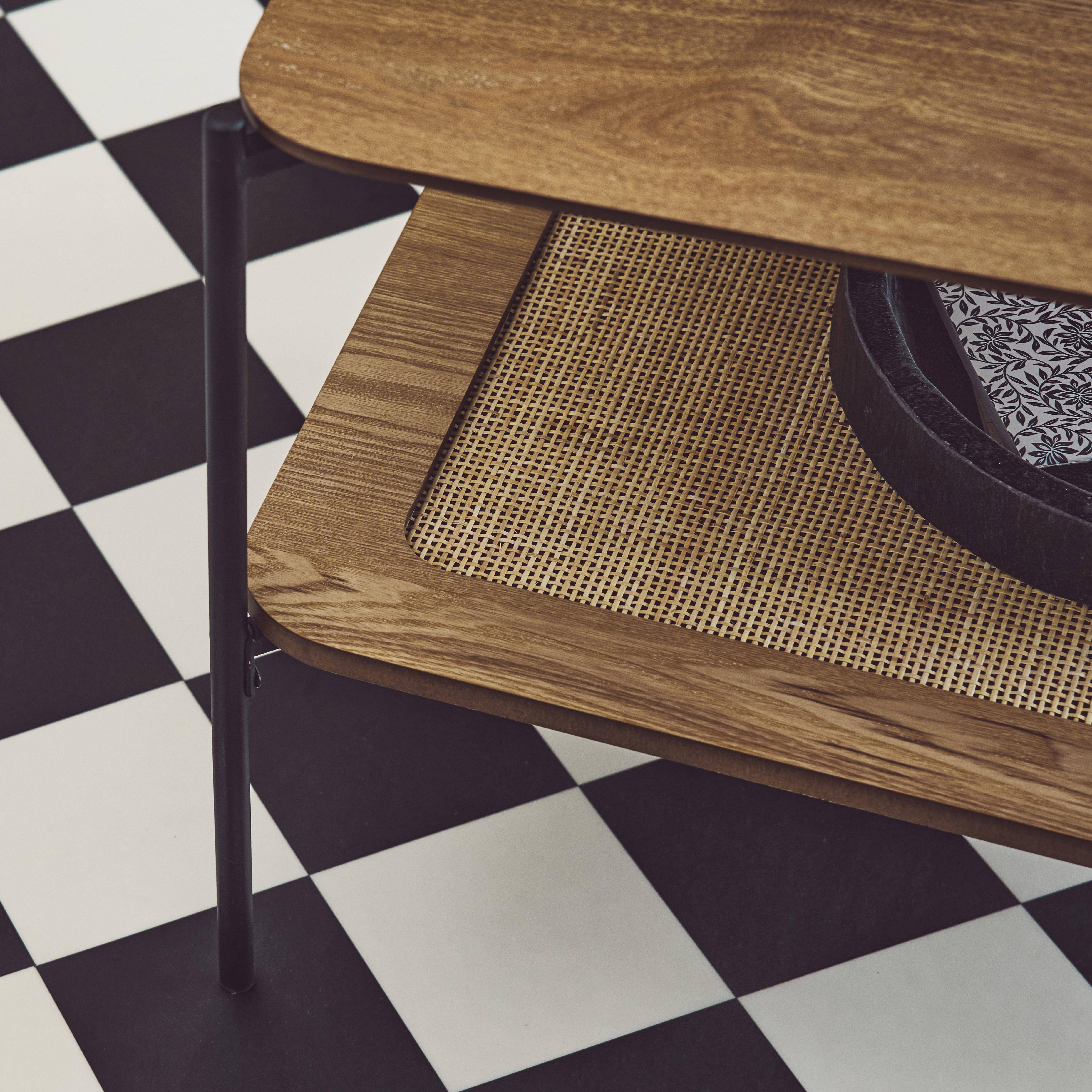 Square coffee table with wood effect and cane, Manado, Natural, 60x60x52 cm Photo2