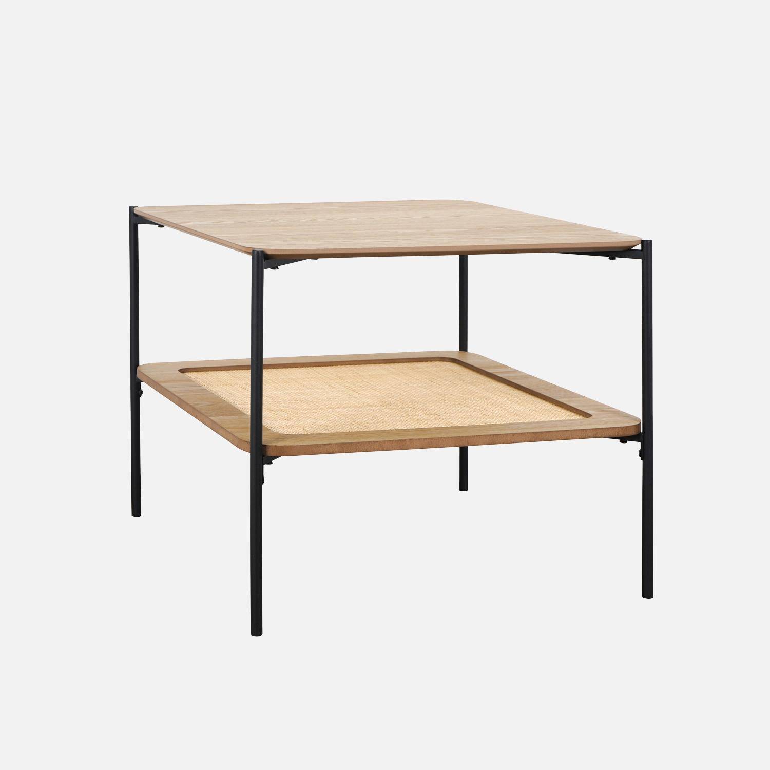 Square coffee table with wood effect and cane, Manado, Natural, 60x60x52 cm Photo3