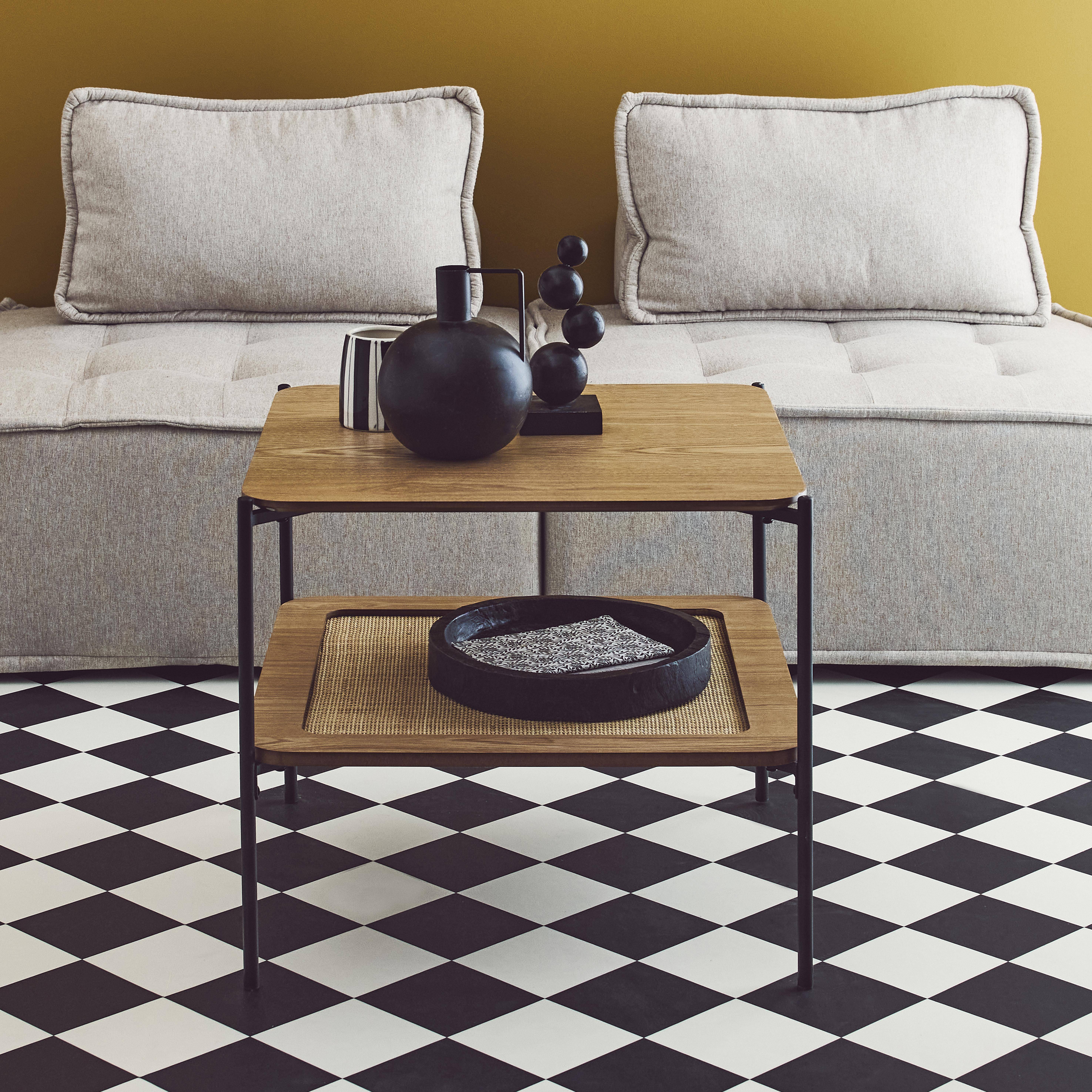 Square coffee table with wood effect and cane, Manado, Natural, 60x60x52 cm Photo1