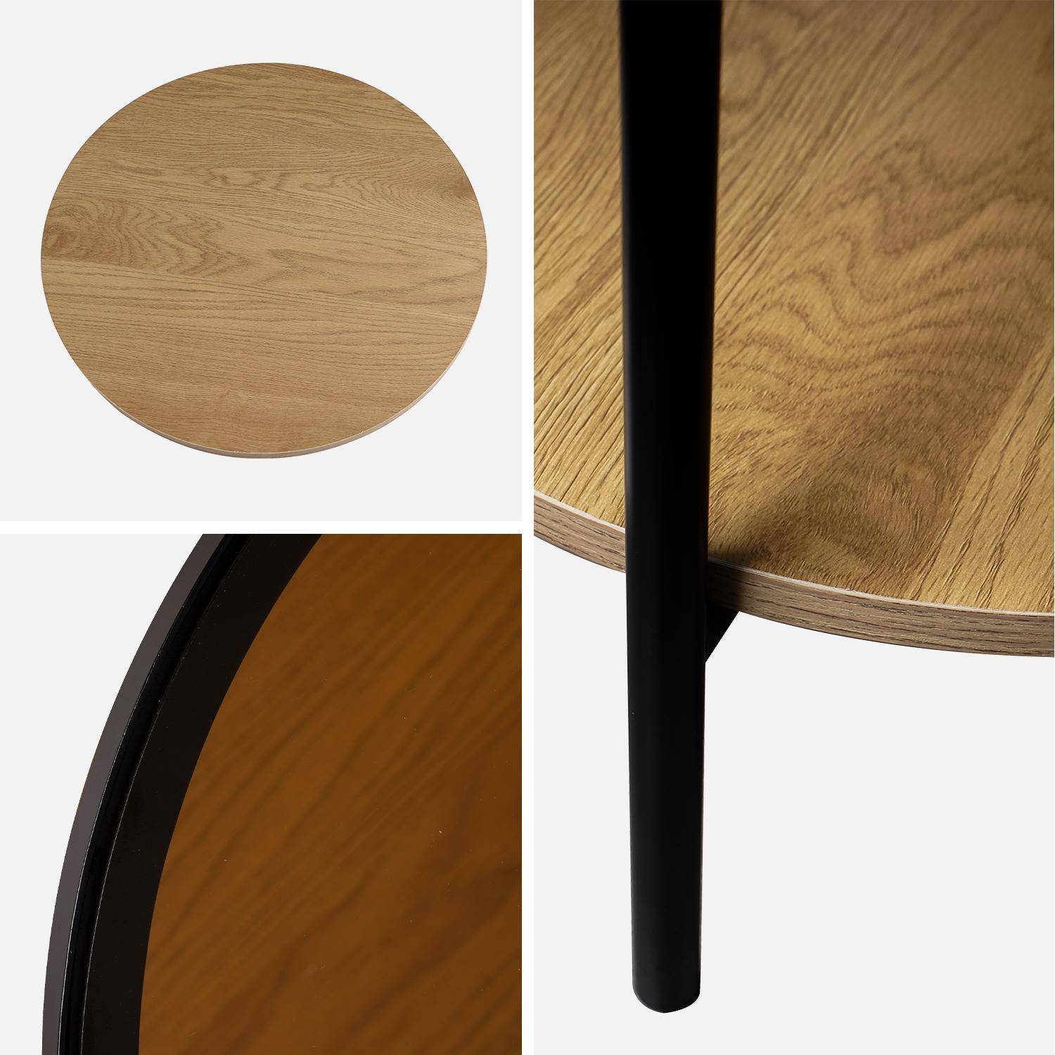Salontafel / bijzettafel rond 52 x 52 cm in hout- en zwart metaaleffect, 2 planken waarvan één in gehard glas Photo5