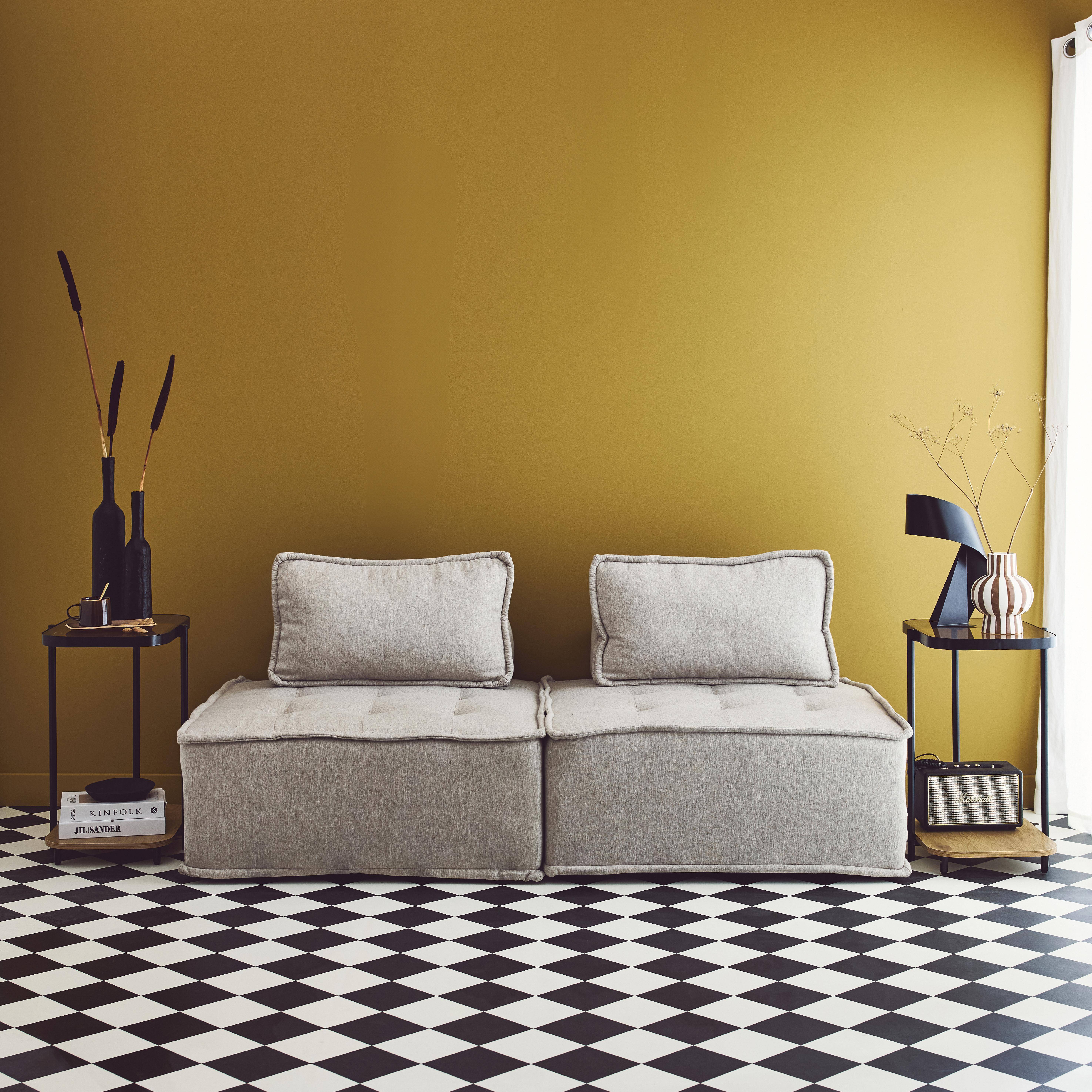 Remates de sofá vintage de metal, tapa de cristal, decoración madera, set de 2, Smooky, Natural, 48.8x37x60 cm Photo1