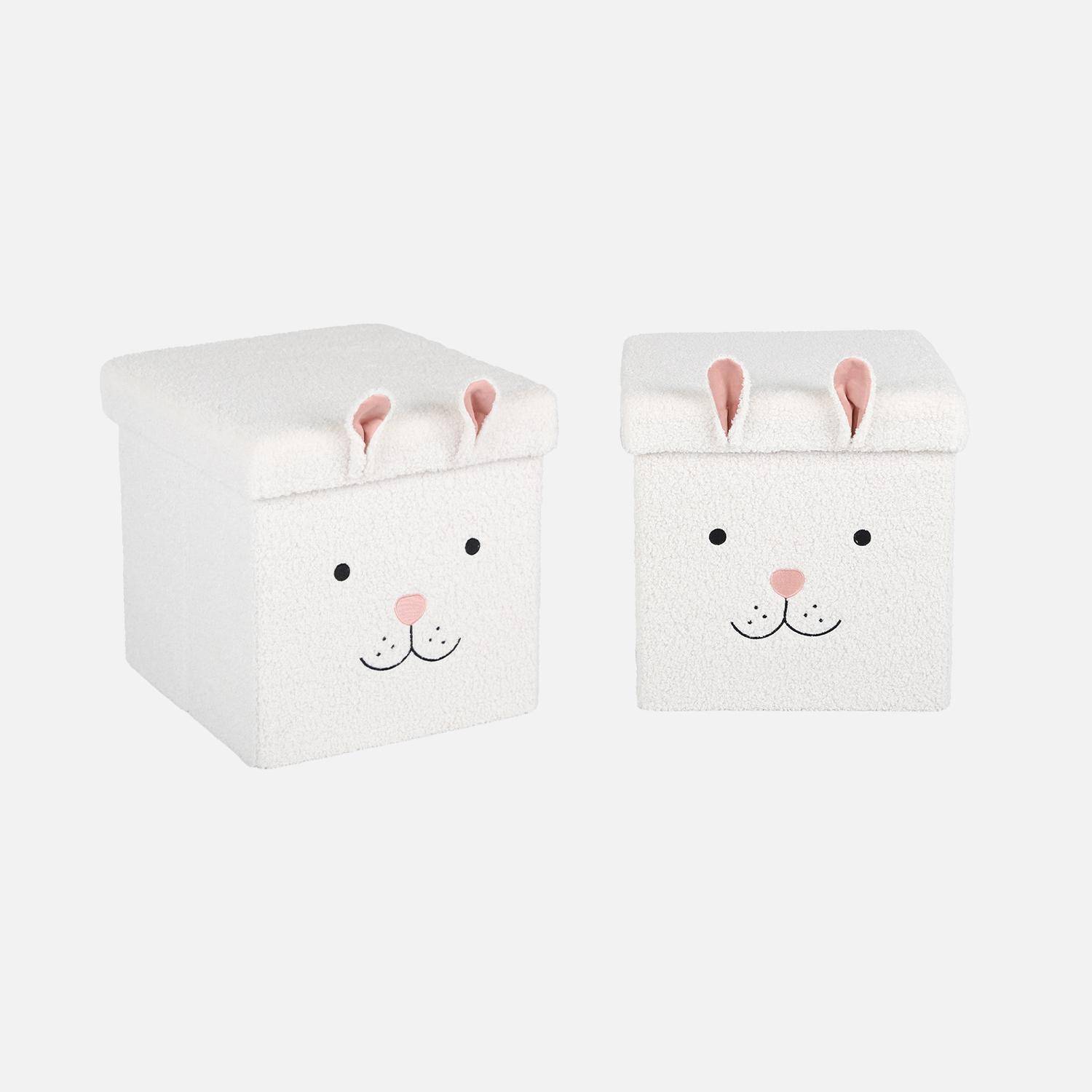 Set van 2 opvouwbare boucléstoffe krukjes in konijntjes vorm voor kinderen,sweeek,Photo4