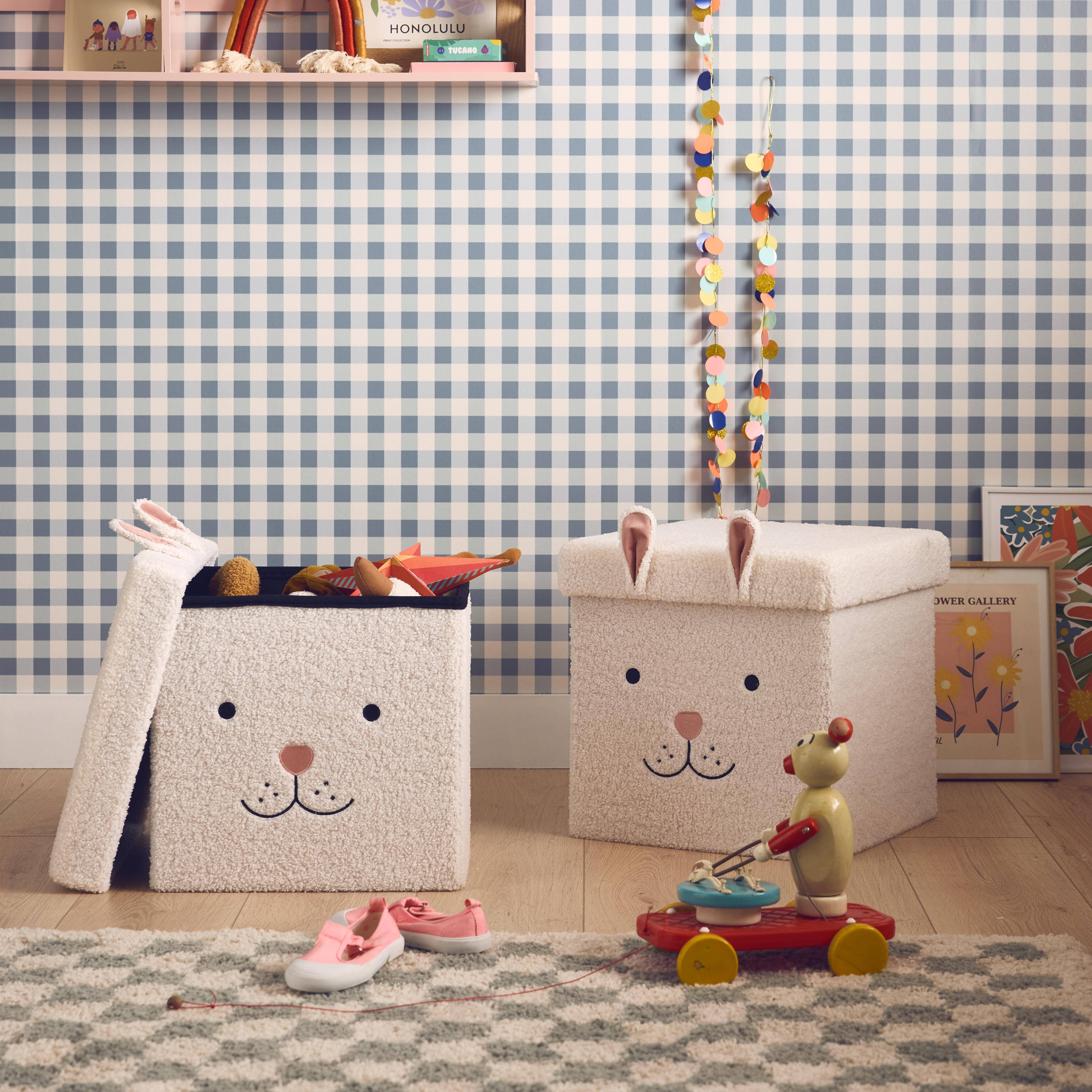Set van 2 opvouwbare boucléstoffe krukjes in konijntjes vorm voor kinderen,sweeek,Photo2