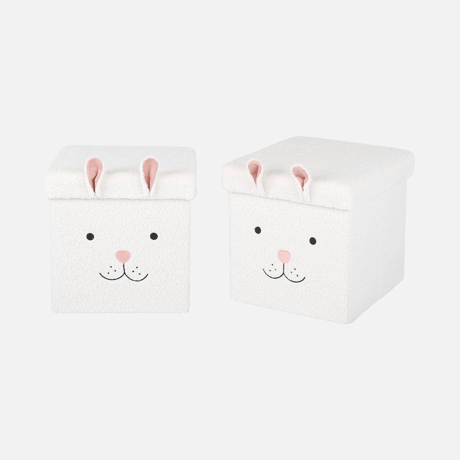 Set van 2 opvouwbare boucléstoffe krukjes in konijntjes vorm voor kinderen Photo1