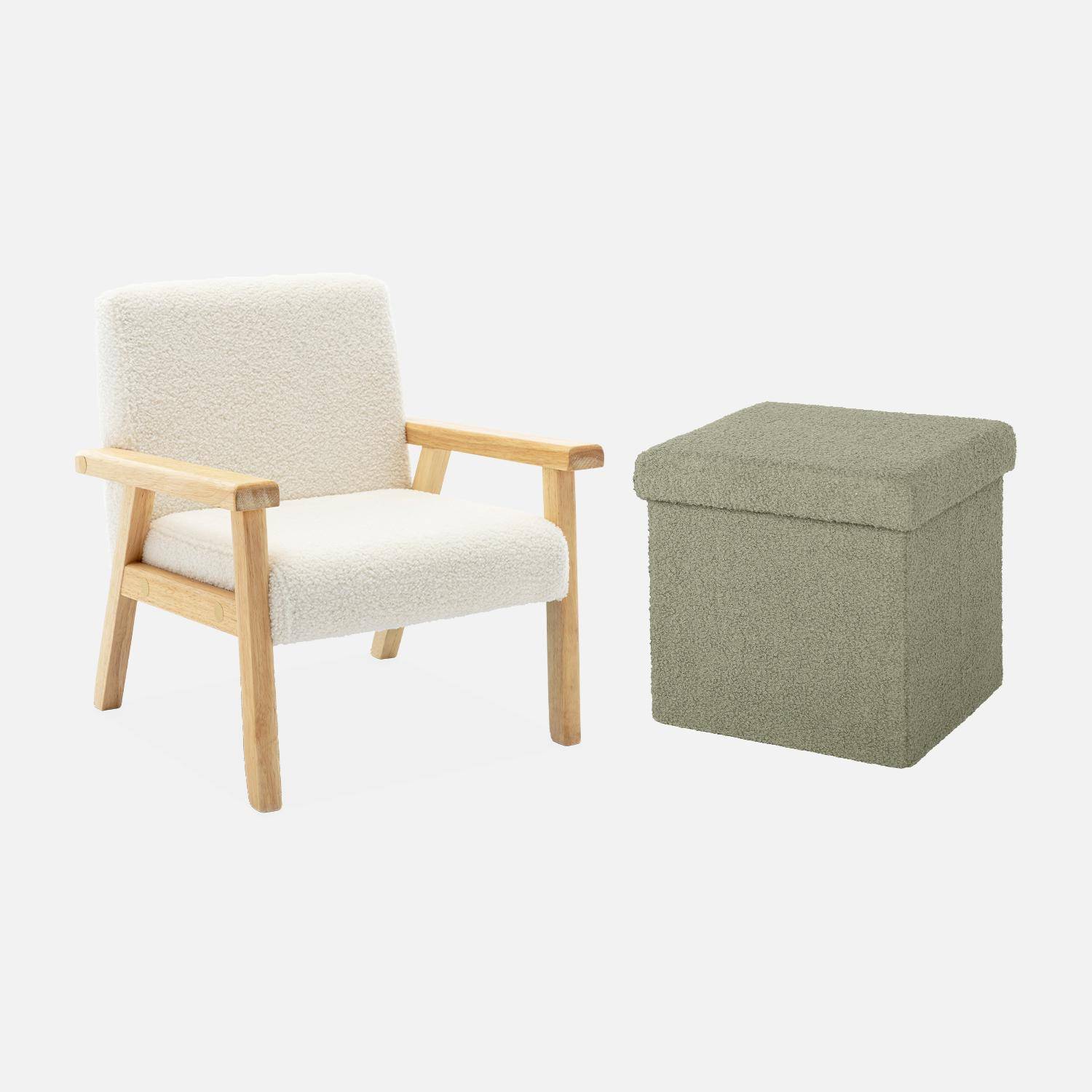 Lot de 2 tabourets de rangement verts en bouclettes avec coffre pour enfant pliable Photo8