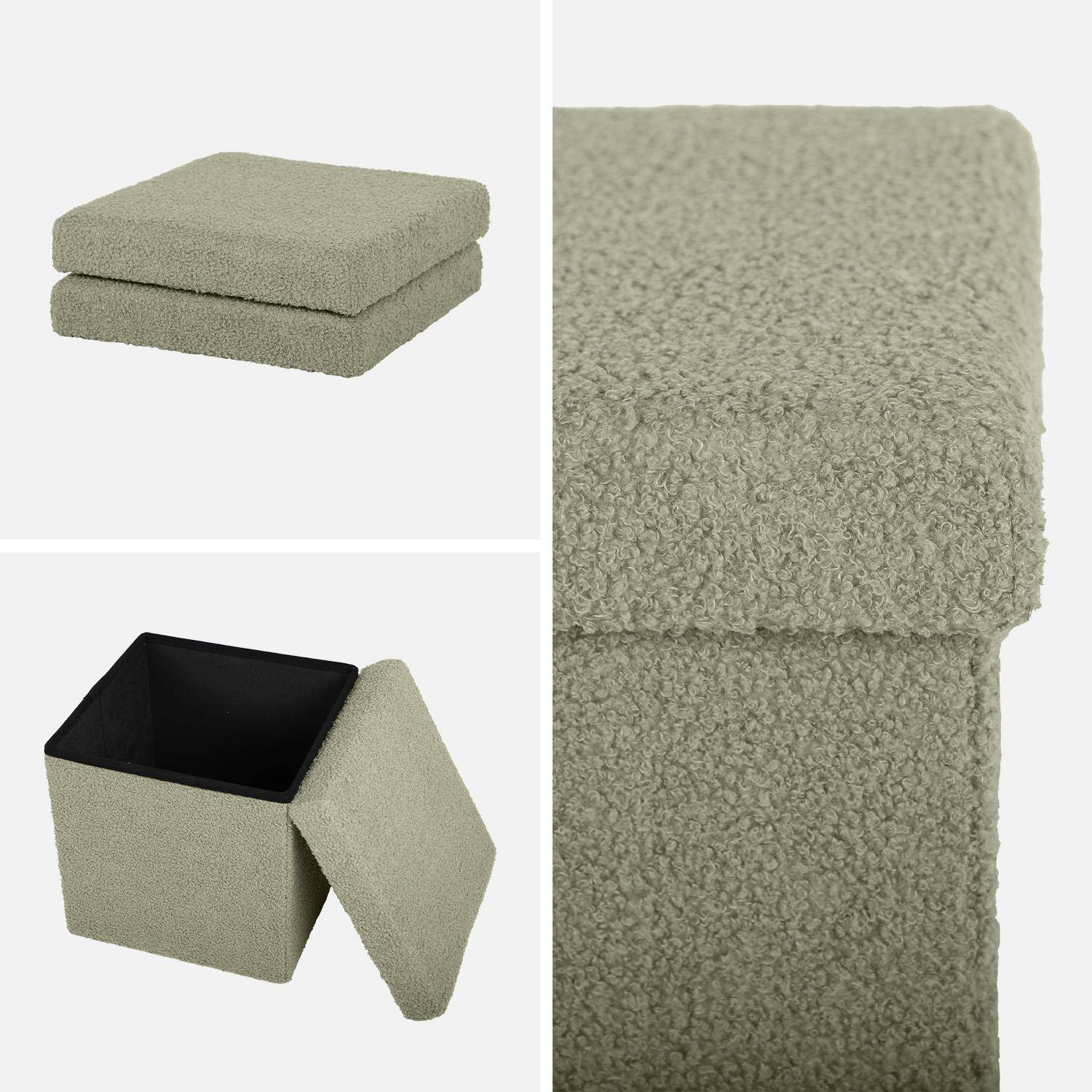 Lot de 2 tabourets de rangement verts en bouclettes avec coffre pour enfant pliable Photo6