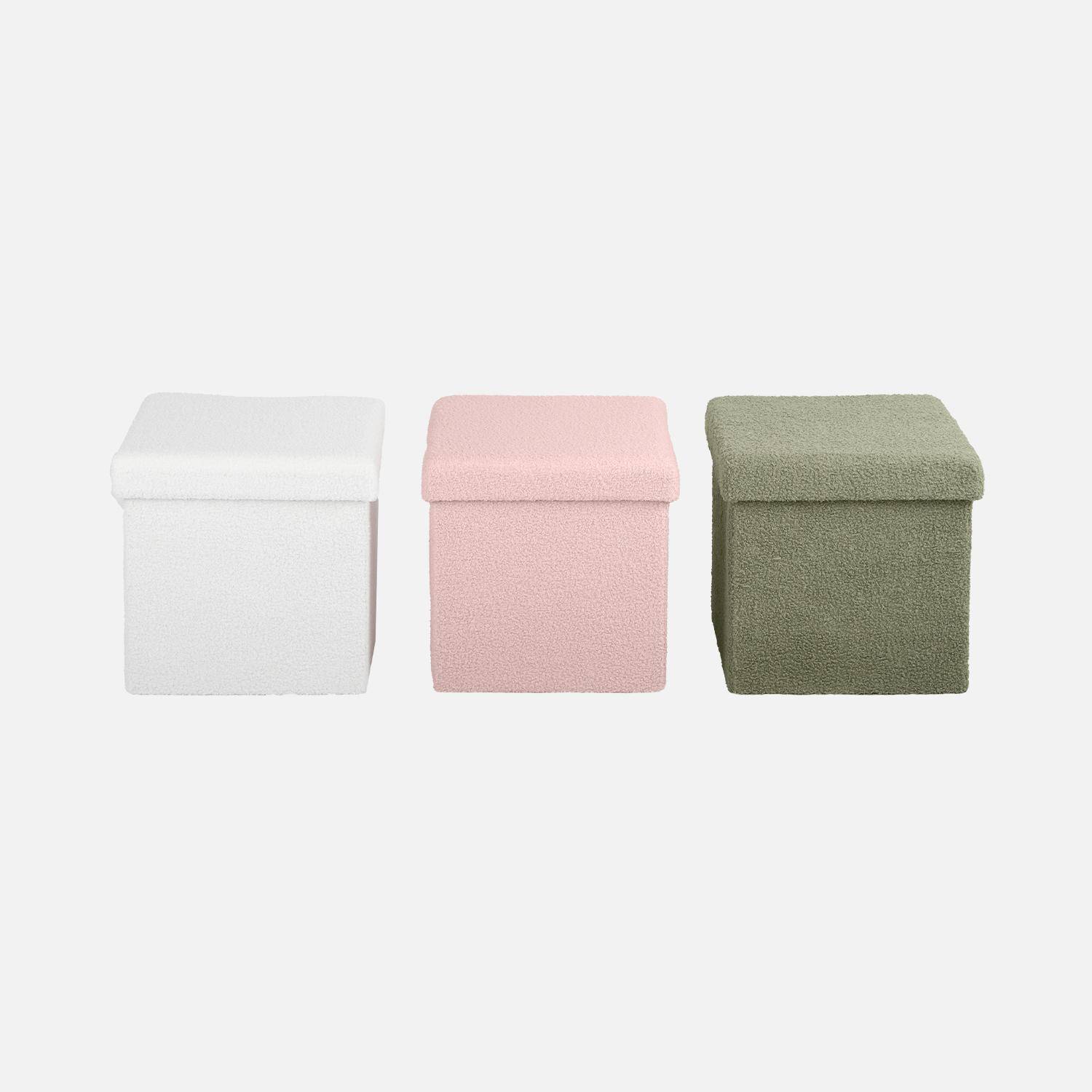 Lot de 2 tabourets de rangement verts en bouclettes avec coffre pour enfant pliable Photo7