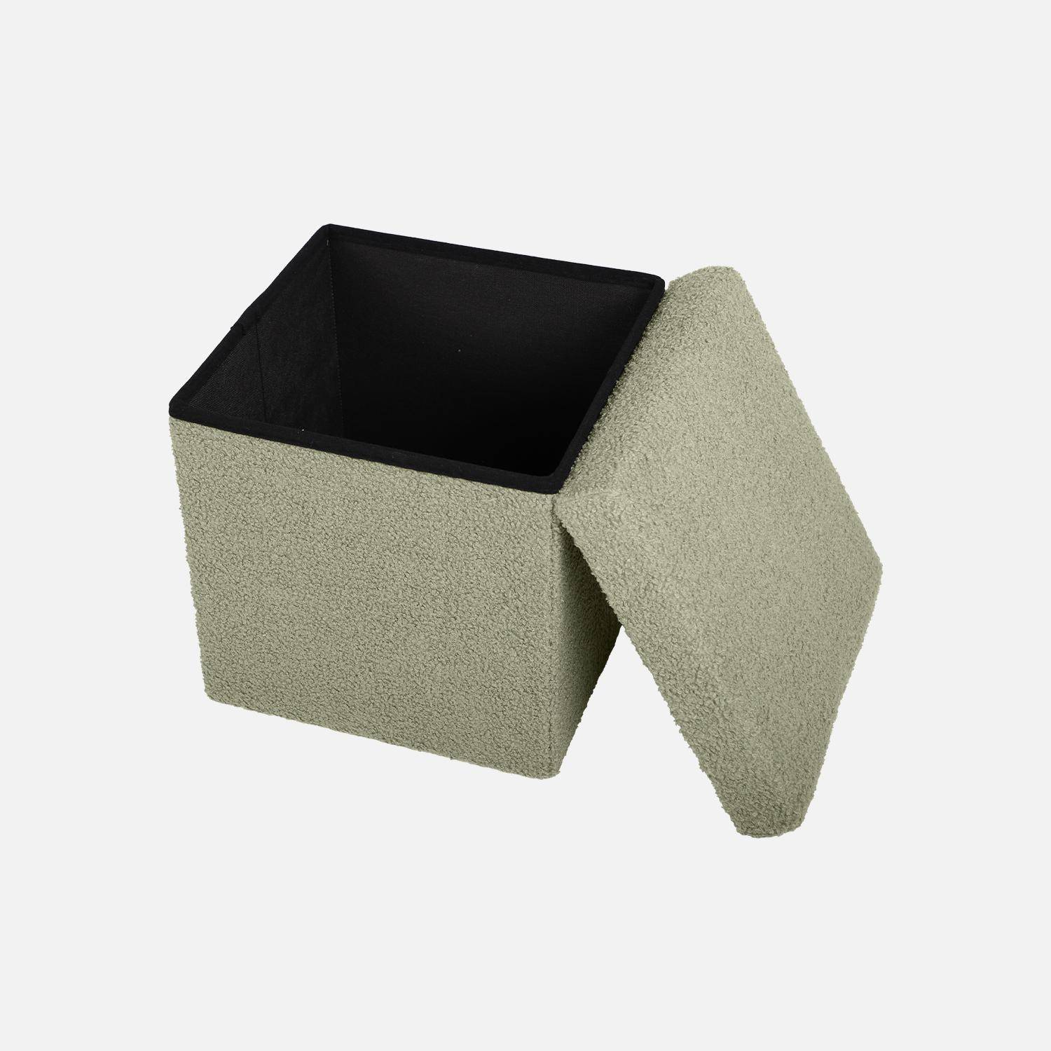Lot de 2 tabourets de rangement verts en bouclettes avec coffre pour enfant pliable Photo5