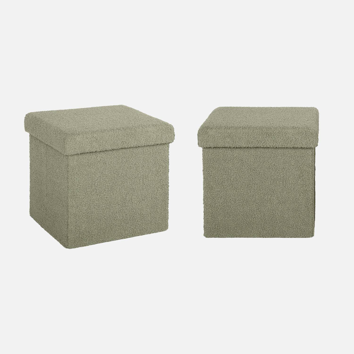 Lot de 2 tabourets de rangement verts en bouclettes avec coffre pour enfant pliable Photo4