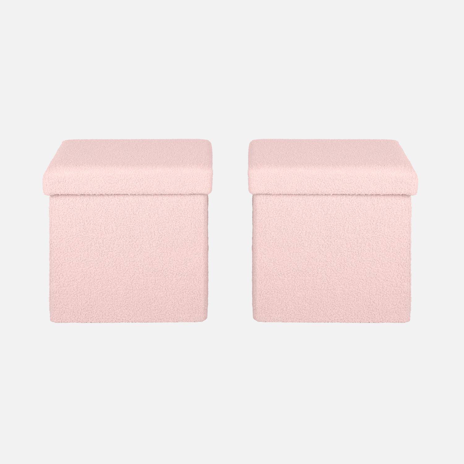 Juego de 2 taburetes de almacenaje rizados de color rosa con caja plegable para niños,sweeek,Photo2