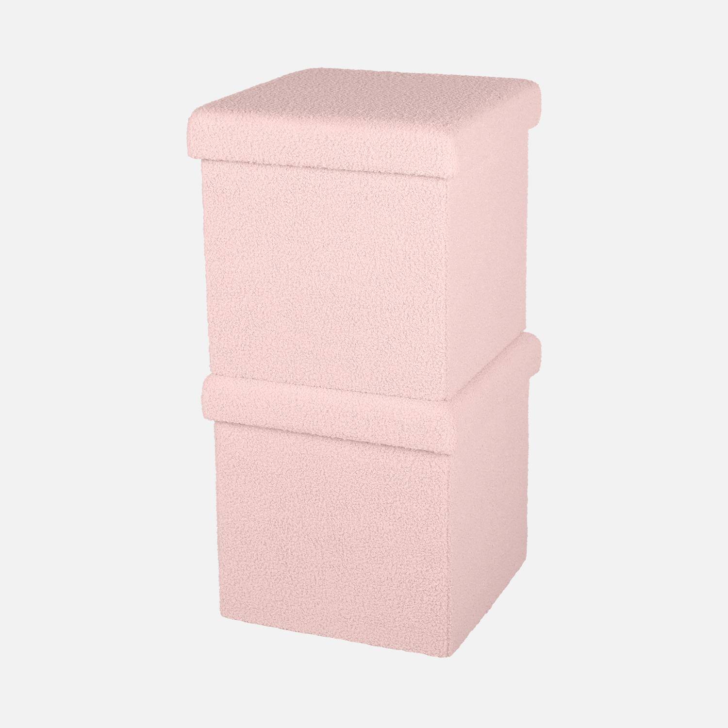 Lot de 2 tabourets de rangement roses en bouclettes avec coffre pour enfant pliable,sweeek,Photo4