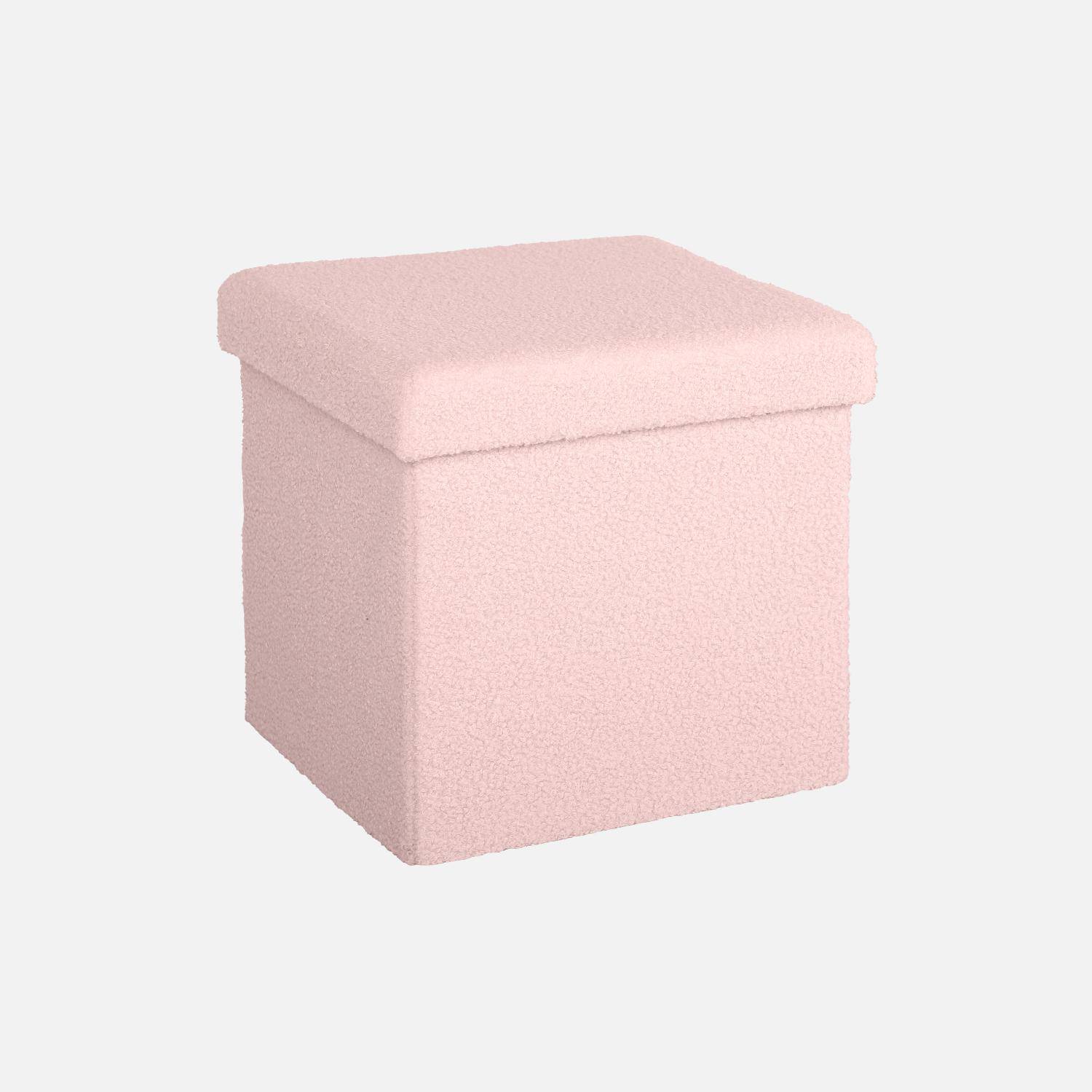 Set van 2 roze krullende opbergkrukjes met opvouwbare kinderbox Photo4