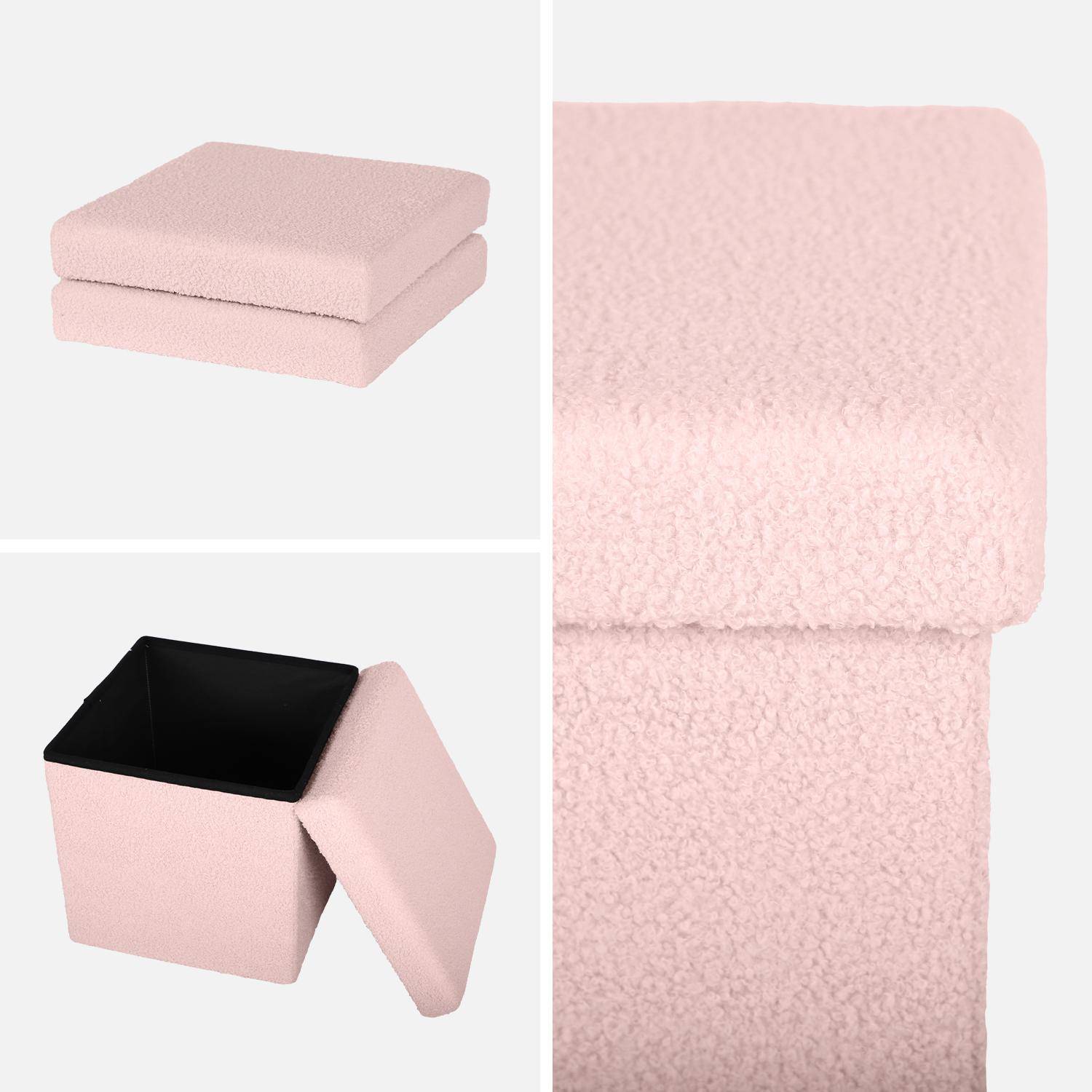 Conjunto de 2 bancos de arrumação encaracolados cor-de-rosa com caixa dobrável para criança Photo5
