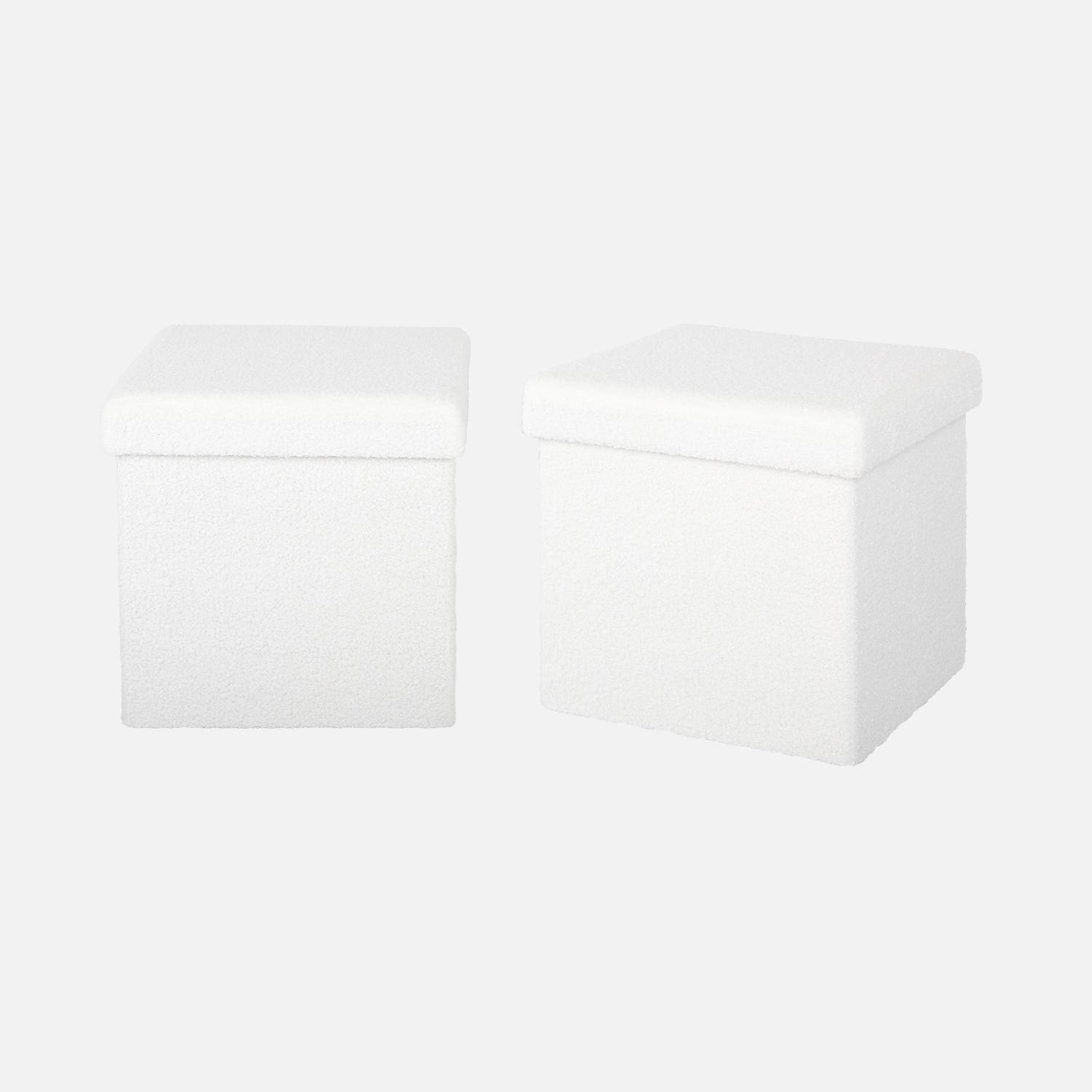 Juego de 2 taburetes blancos rizados con caja plegable para niños,sweeek,Photo1
