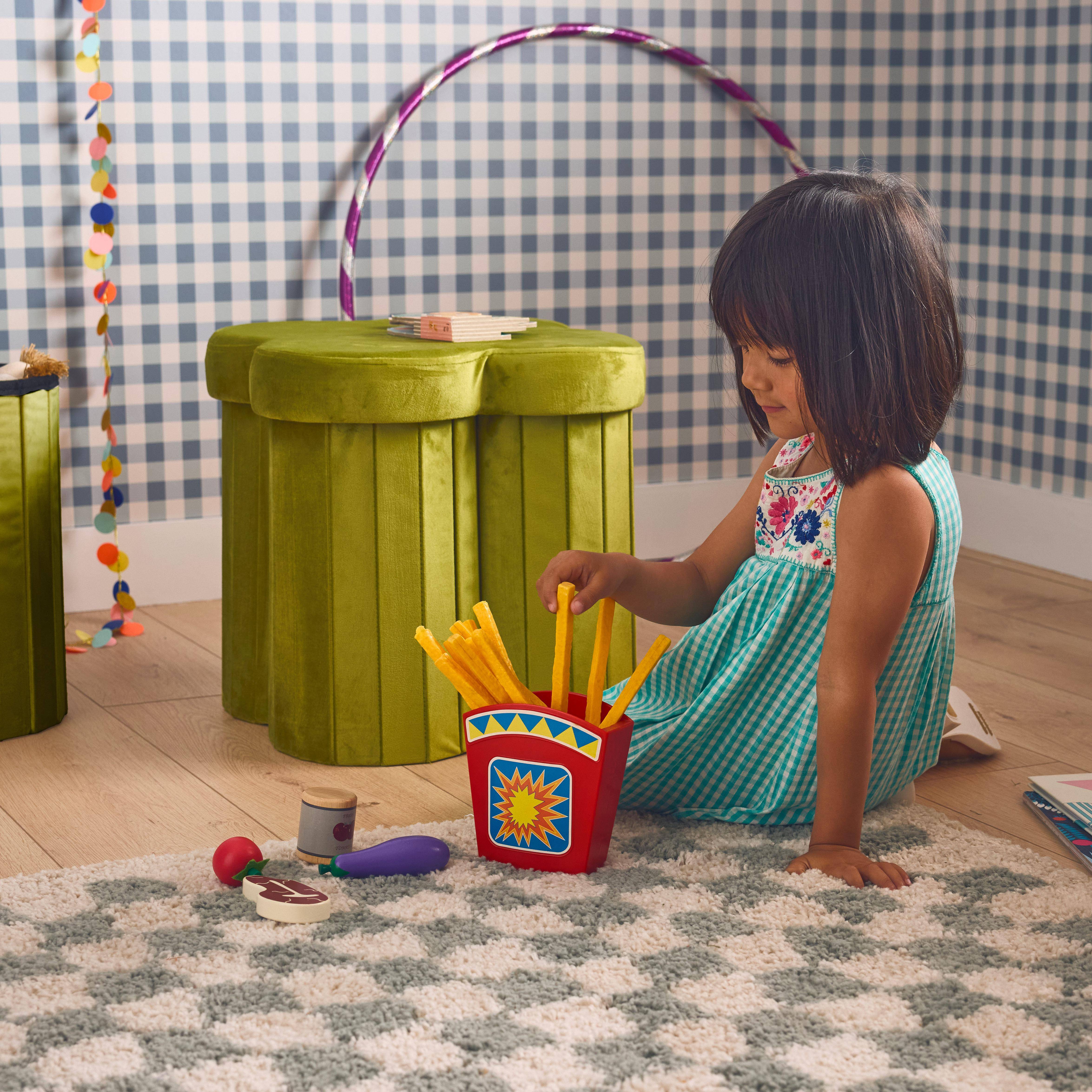 Taburete infantil plegable de terciopelo, set de 2, Daphne, Verde, 40x40x40 cm Photo3