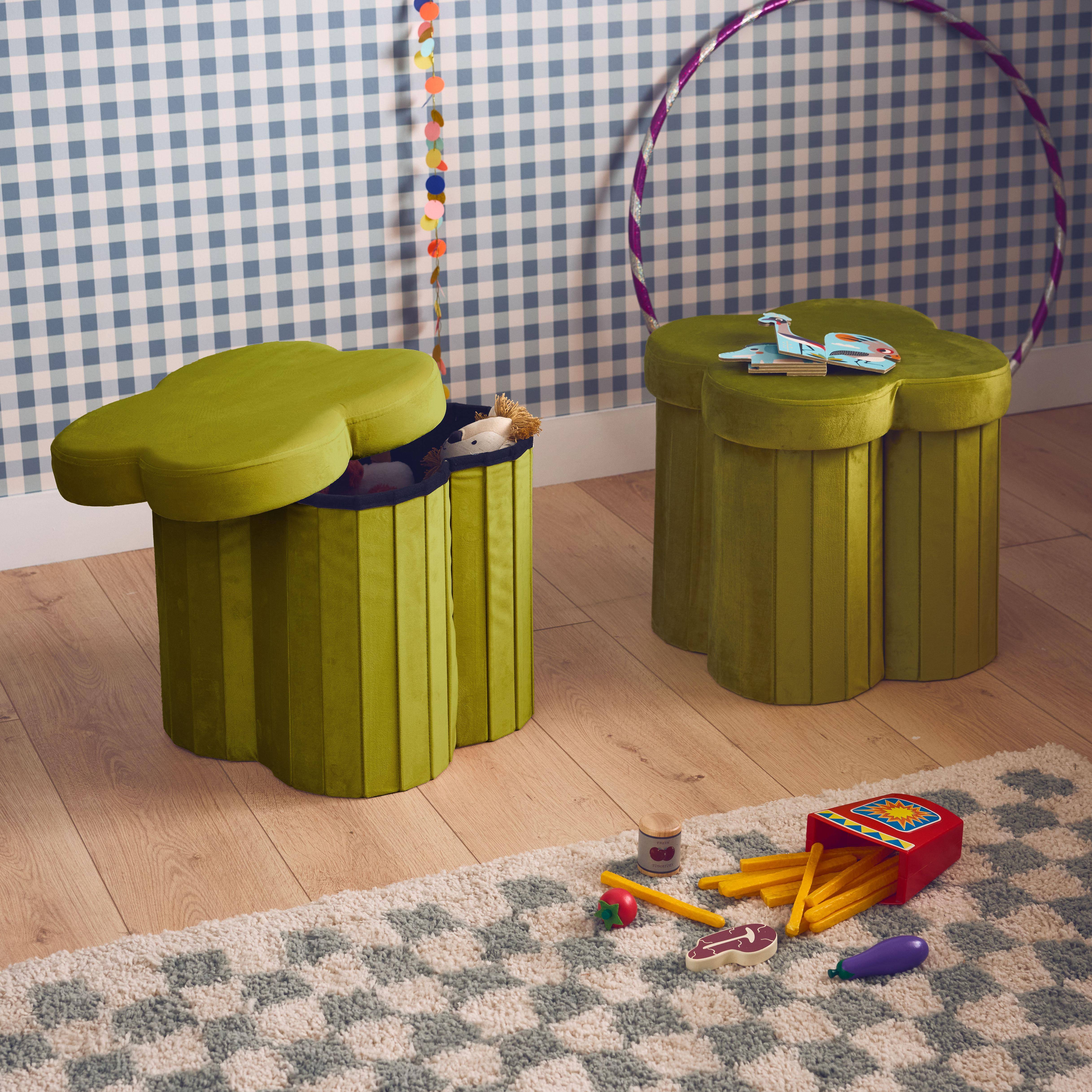 Taburete infantil plegable de terciopelo, set de 2, Daphne, Verde, 40x40x40 cm Photo1