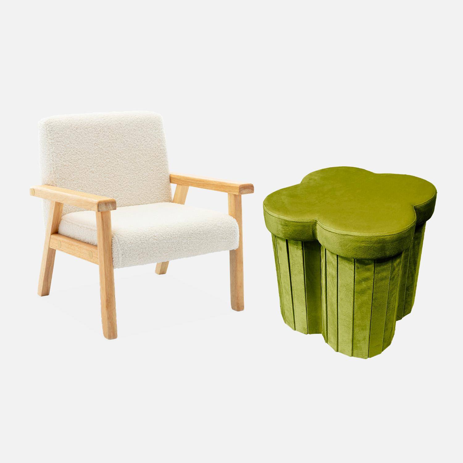 Taburete infantil plegable de terciopelo, set de 2, Daphne, Verde, 40x40x40 cm Photo10