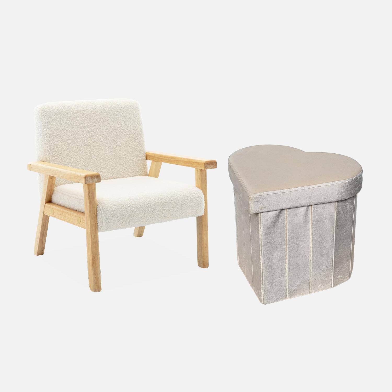 Lot de 2 tabourets-coffre pliables pour enfant avec assise en velours beige et en forme de cœur ,sweeek,Photo6