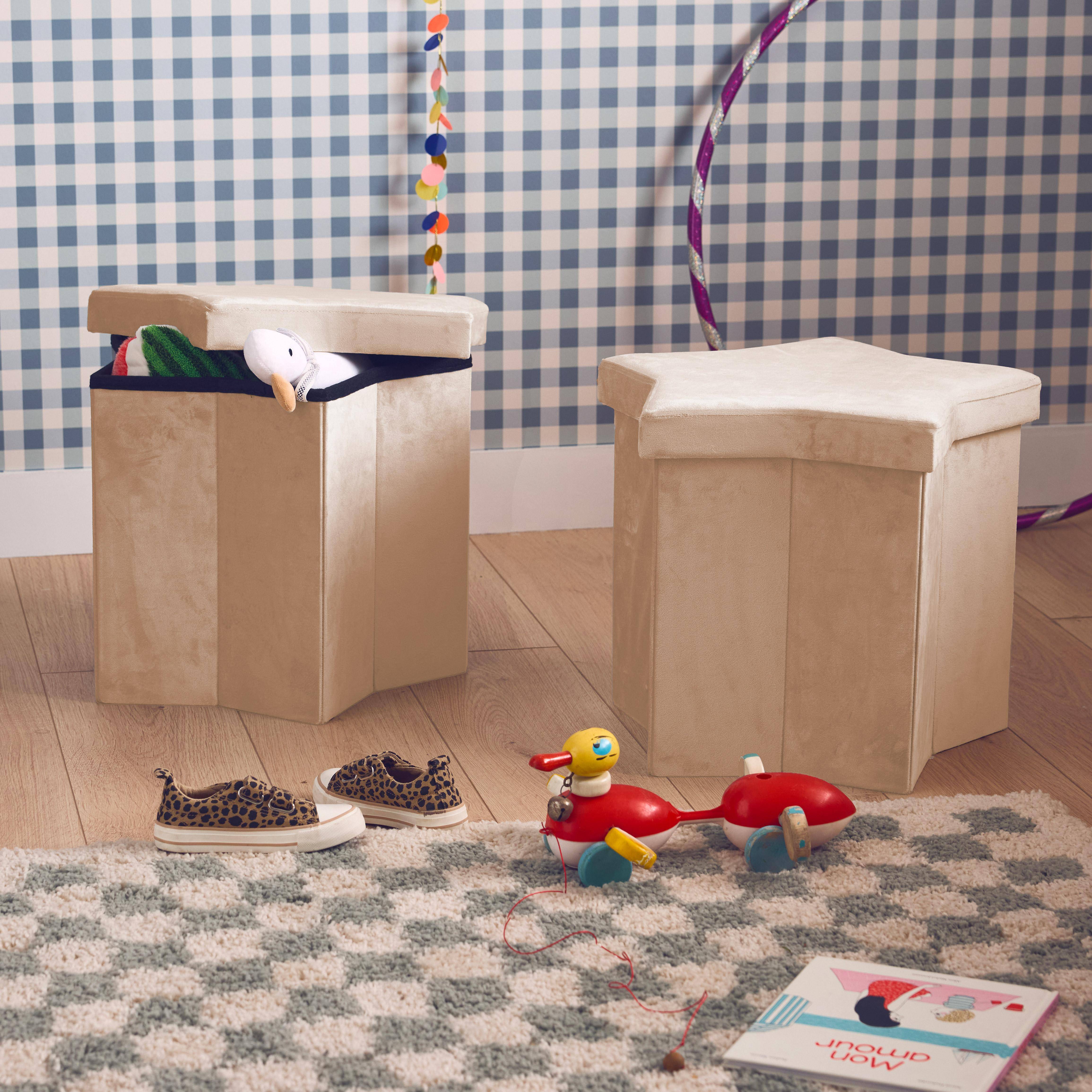 Set van 2 beige velours stervormige opvouwbare krukjes voor kinderen Photo1