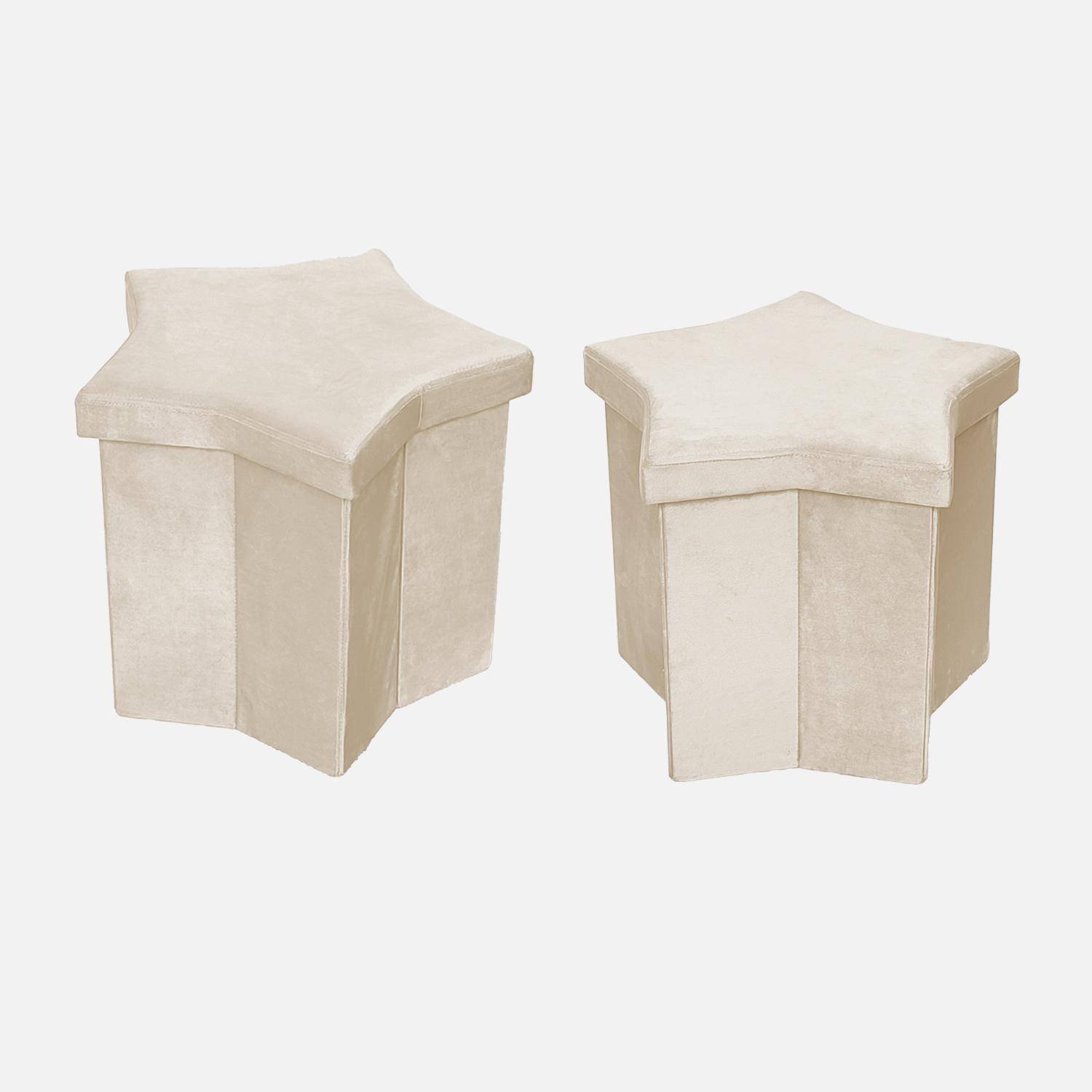 Set van 2 beige velours stervormige opvouwbare krukjes voor kinderen Photo3