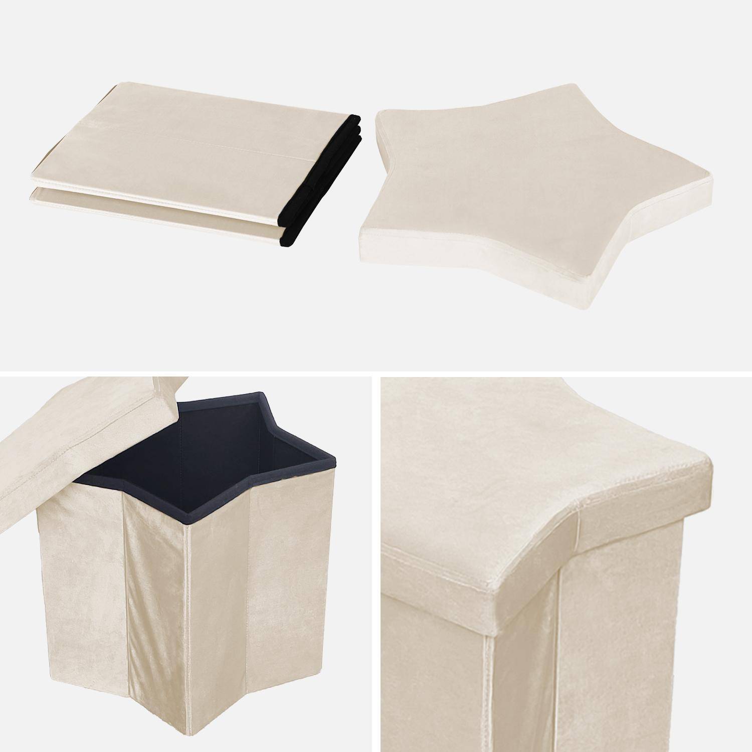 Set van 2 beige velours stervormige opvouwbare krukjes voor kinderen Photo4