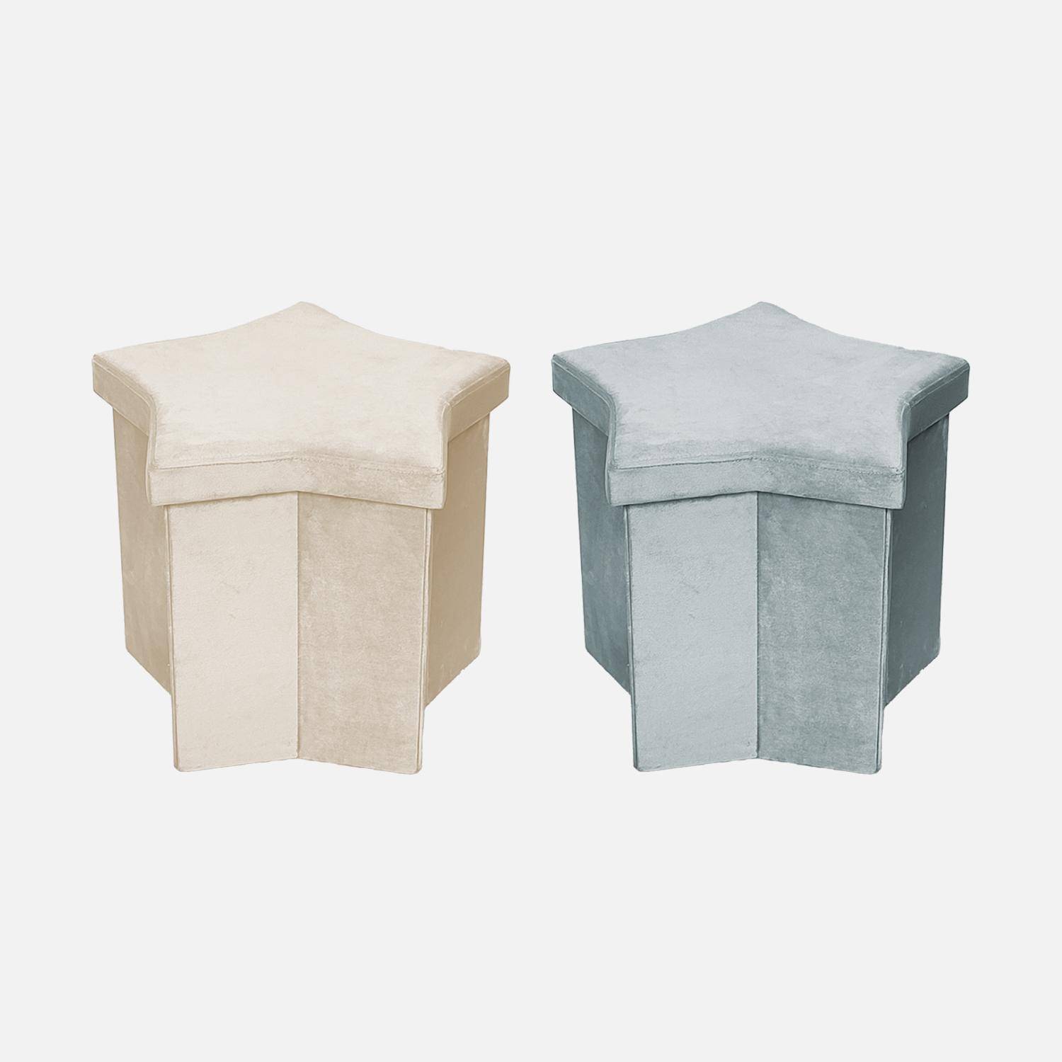 Set van 2 beige velours stervormige opvouwbare krukjes voor kinderen Photo5