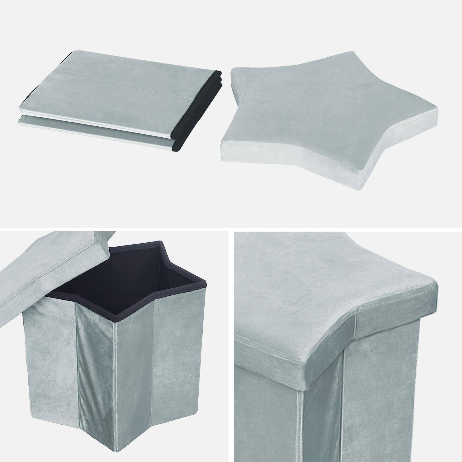 Lot de 2 tabourets pliables pour enfant avec assise en velours gris et en forme d'étoile Photo5