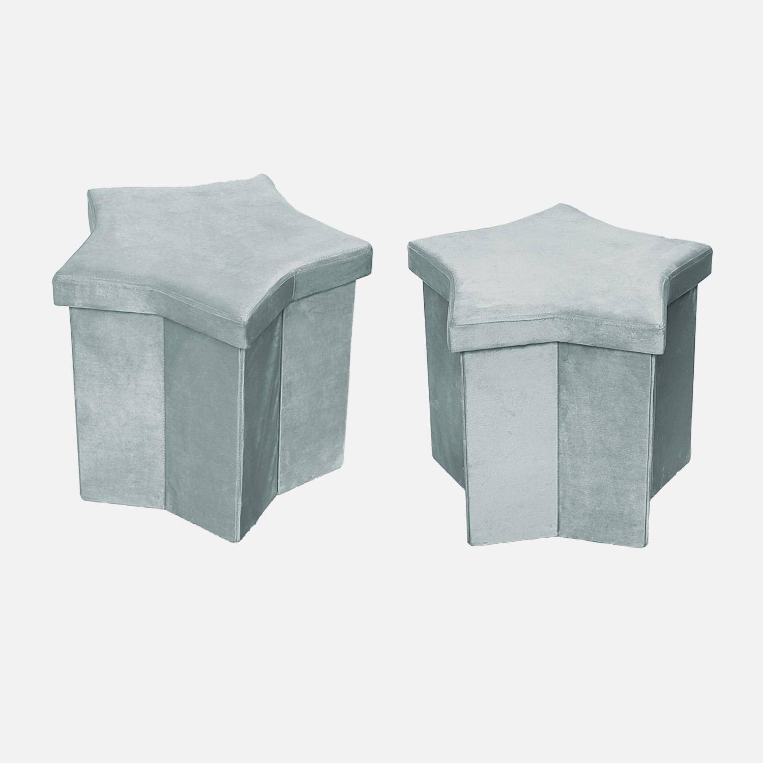 Lot de 2 tabourets pliables pour enfant avec assise en velours gris et en forme d'étoile Photo3