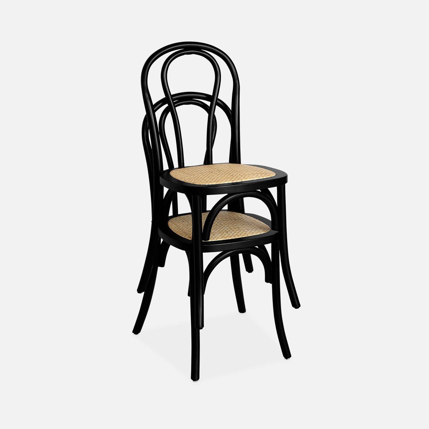 Lot de deux chaises vintage en bois avec assise en rotin et dossier arrondi coloris noir,sweeek,Photo4
