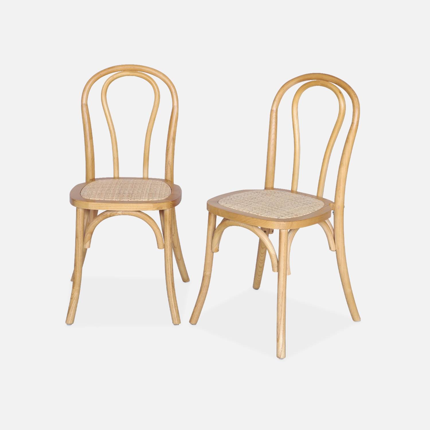 Cadeira arredondada de madeira natural e vime (conjunto de 2) l sweeek