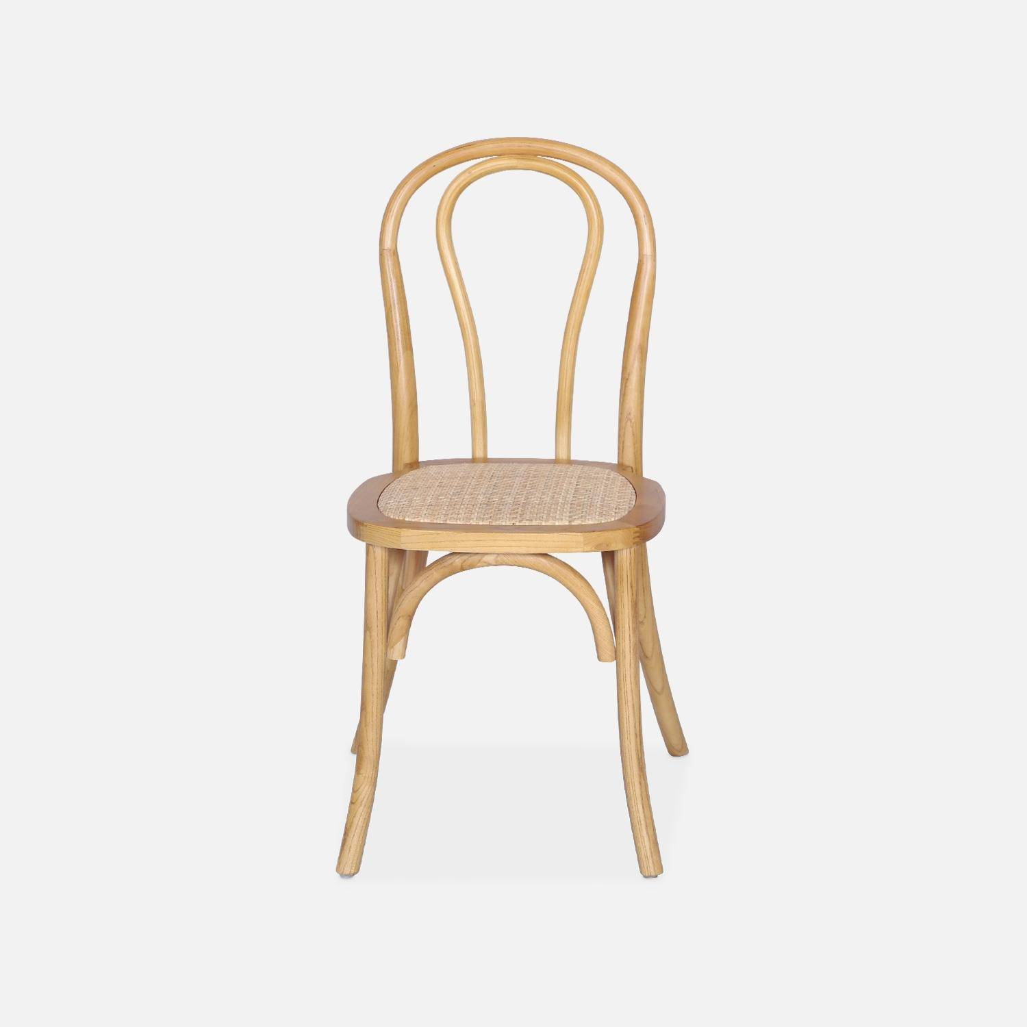 Set van twee vintage houten stoelen met rotan zitvlak en afgeronde rugleuning in natuurlijke houtkleur Photo5