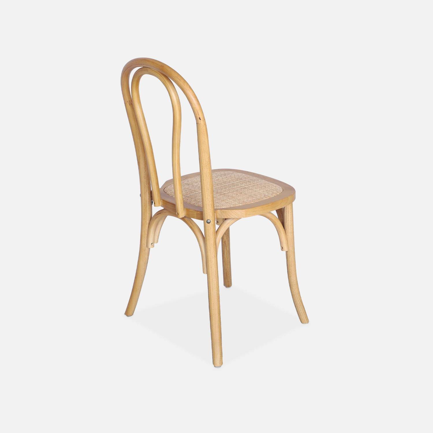 Set van twee vintage houten stoelen met rotan zitvlak en afgeronde rugleuning in natuurlijke houtkleur Photo6
