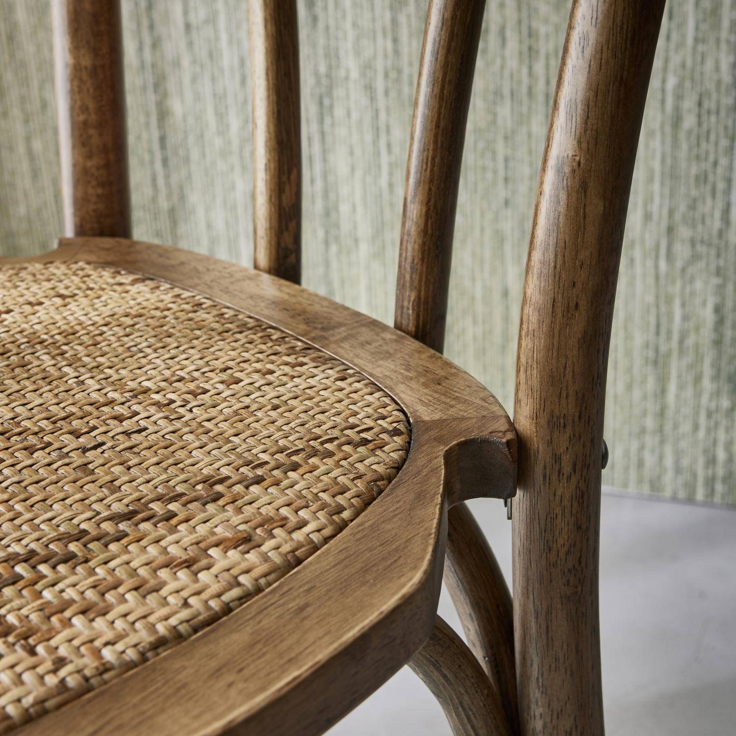 Silla de madera y ratán redondeado, set de 2, Bastille, Marrón, 49.5x48x90 cm Photo3