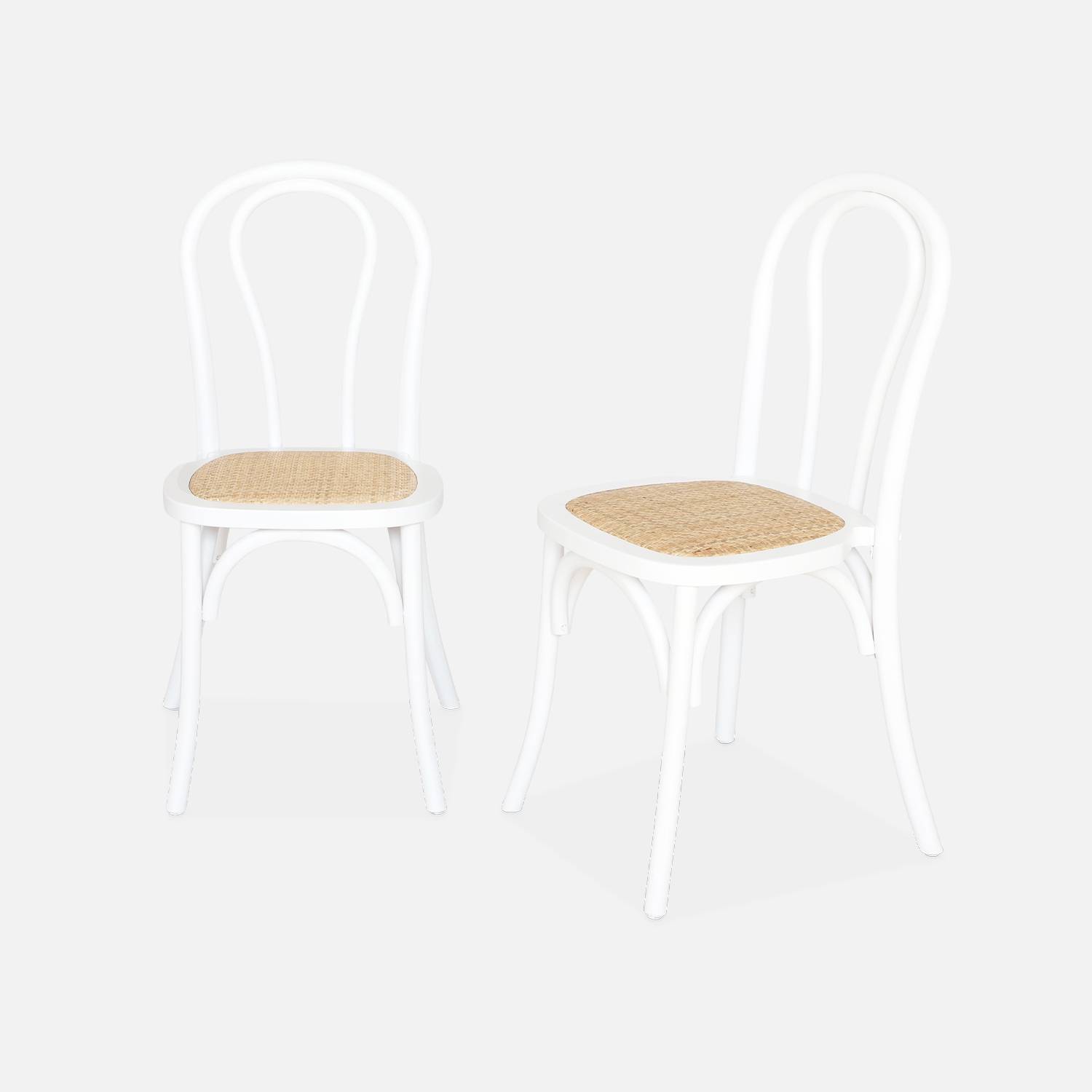 Chaise en bois et rotin arrondie blanche (lot de 2) l sweeek